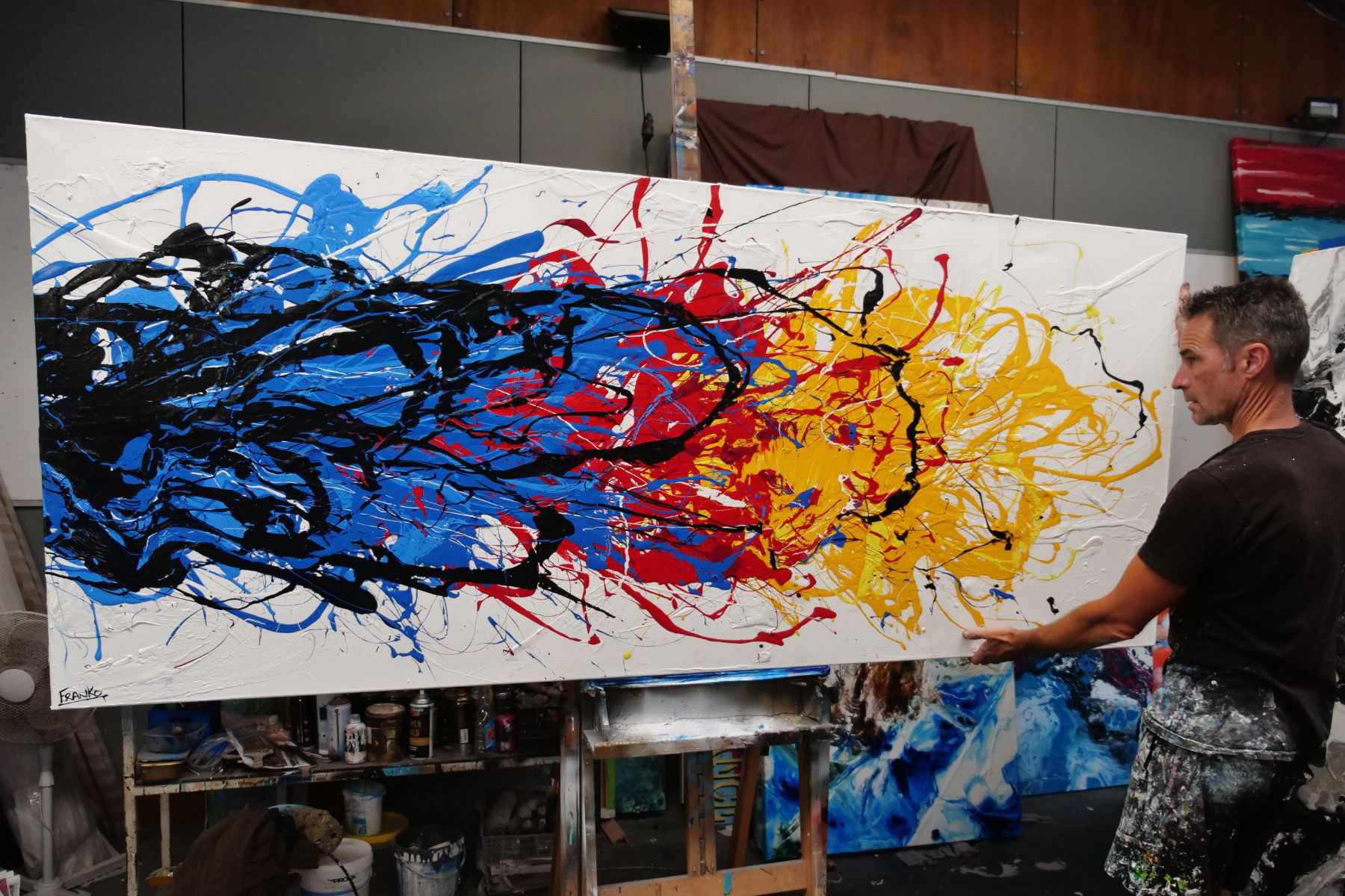 Colour Crash 240cm x 100cm Colourful Textured Abstract Painting (SOLD)-Abstract-[Franko_Artist]-[The_Block]-[Dream_Homes]-[ideas]- [Grand_Designs]-Franklin Art Studio