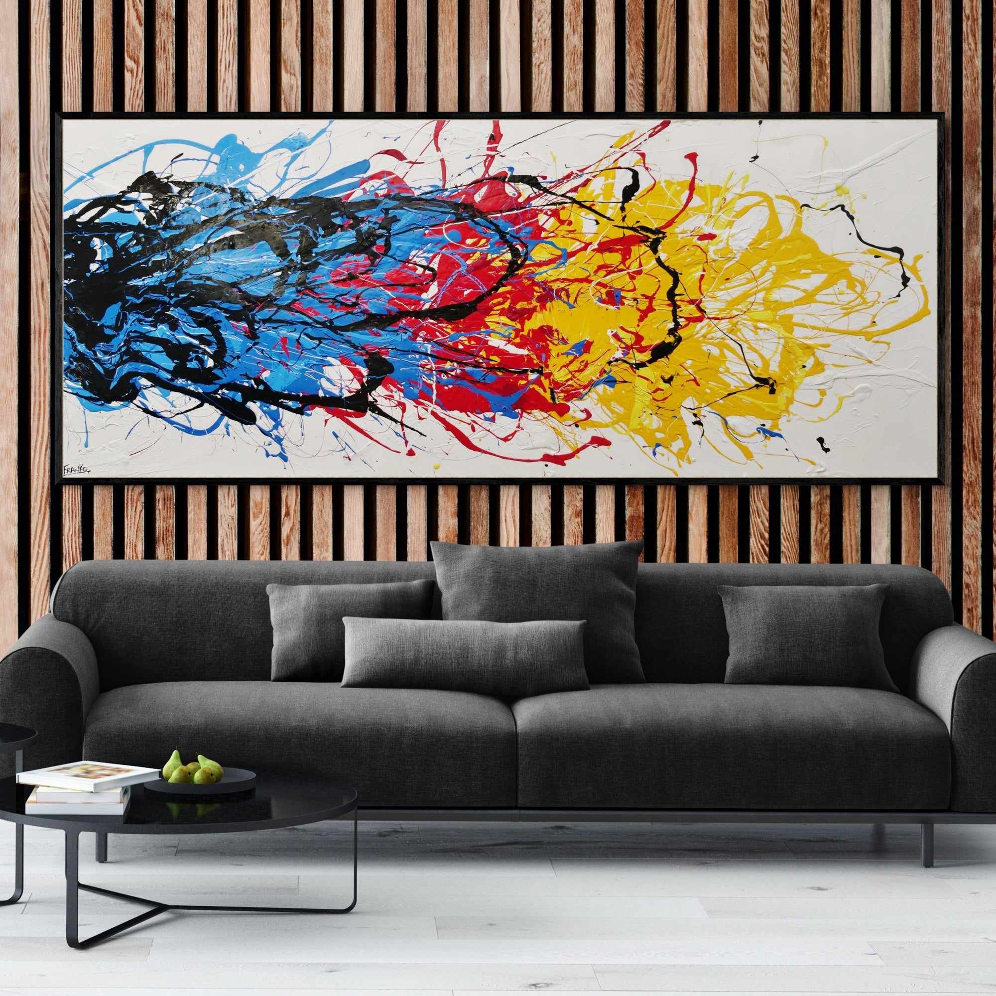 Colour Crash 240cm x 100cm Colourful Textured Abstract Painting (SOLD)-Abstract-[Franko_Artist]-[The_Block]-[Dream_Homes]-[ideas]-[Grand_Designs]-[Art_Lover]-Franklin Art Studio