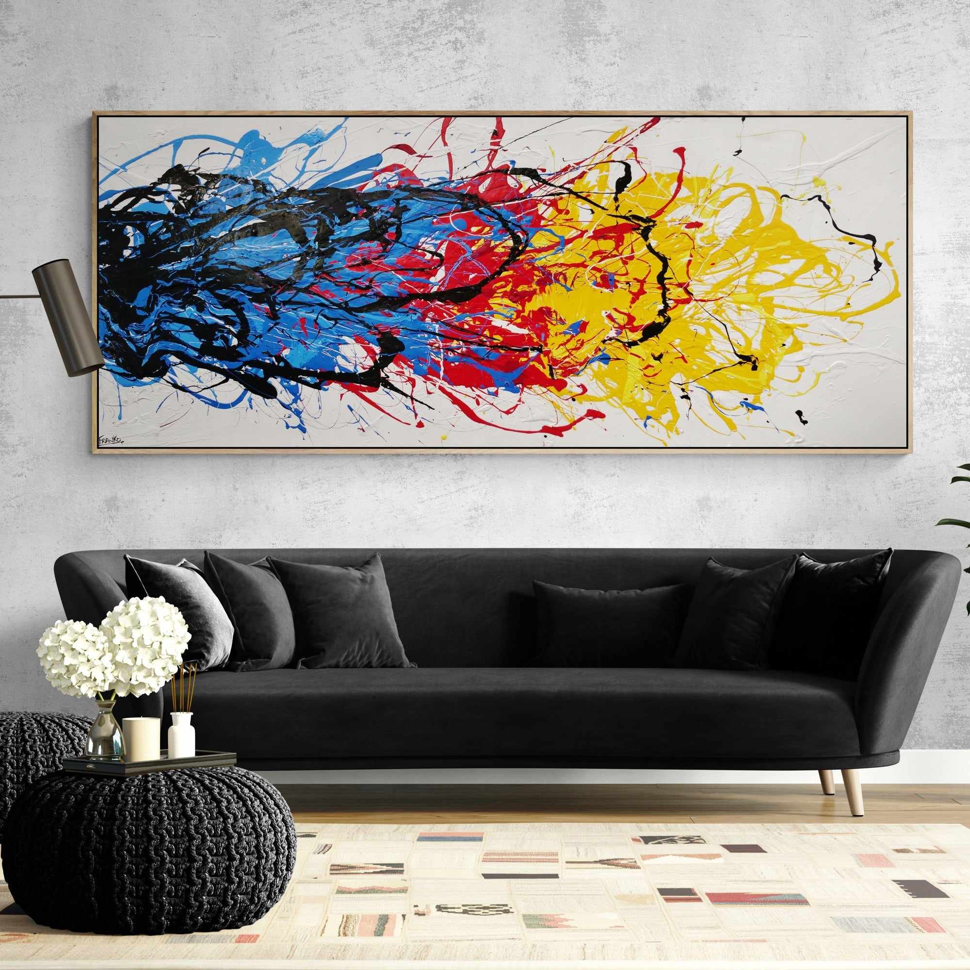 Colour Crash 240cm x 100cm Colourful Textured Abstract Painting (SOLD)-Abstract-[Franko_Artist]-[Australian_artist]-[Gold_Coast]-[Brisbane]-[modern]-[contemporary]-[original]-[Large_artwork]-[The_Block]-[Dream_Homes]-[ideas]-[Grand_Designs]-[Art_Lover]-Franklin Art Studio