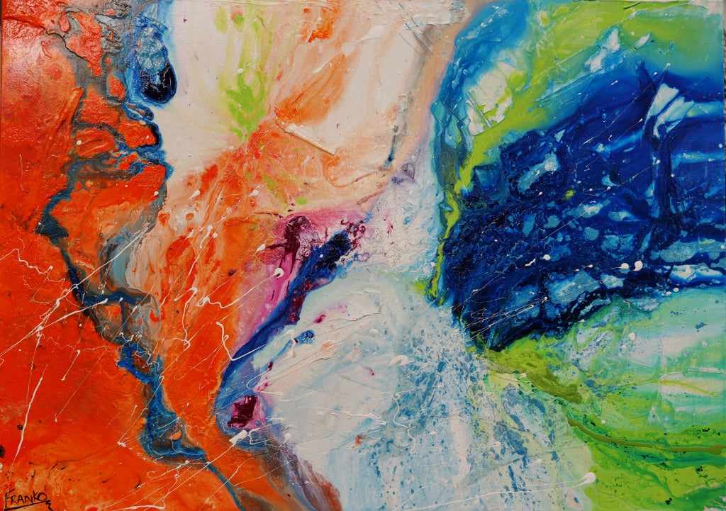 Colour Divide 140cm x 100cm Orange Lime Magenta White Textured Abstract Painting (SOLD)-Abstract-[Franko_Artist]-[Australian_artist]-[Gold_Coast]-[Brisbane]-[modern]-[contemporary]-[original]-[Large_artwork]-Franklin Art Studio