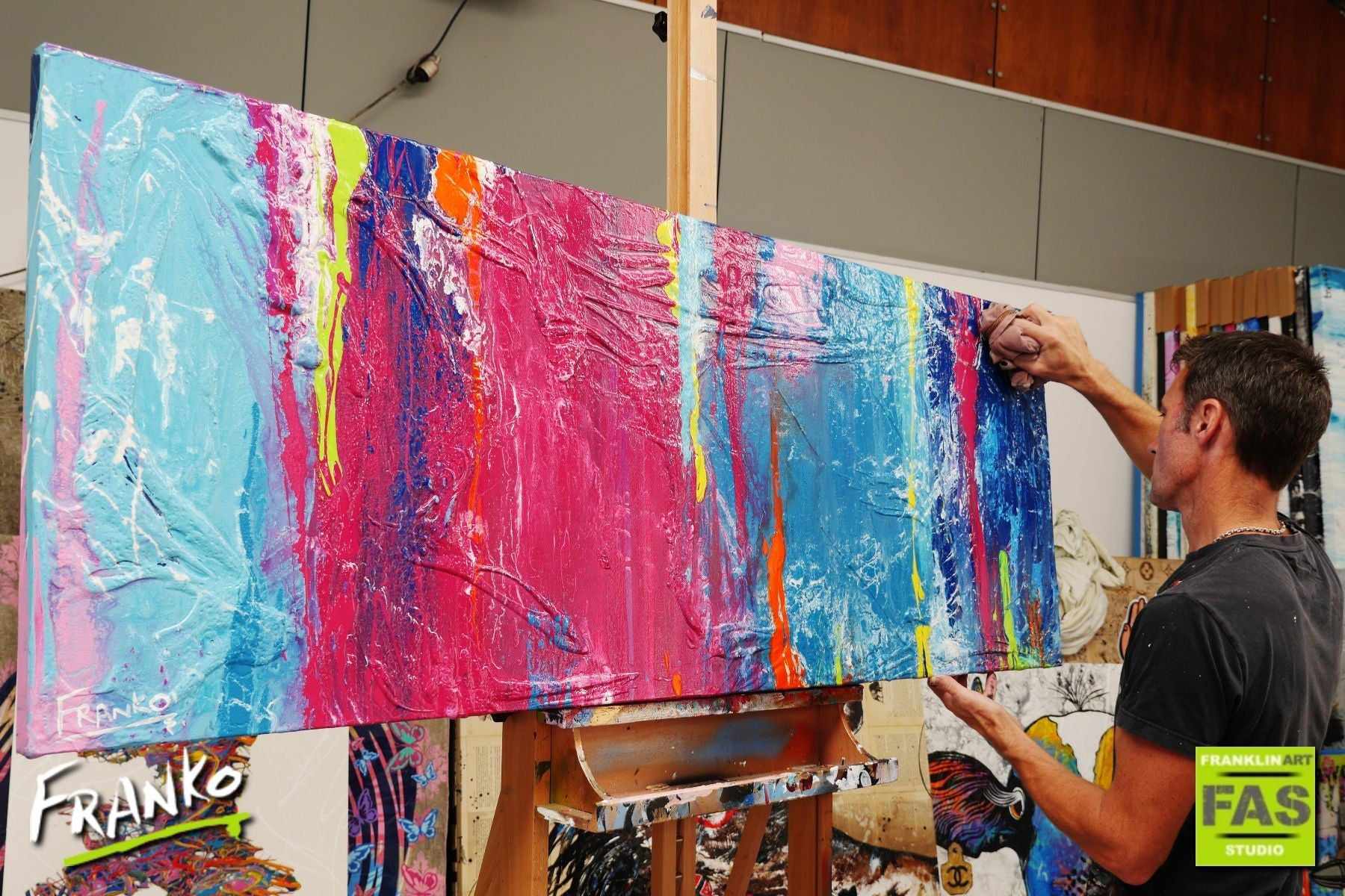 Colour Mash 160cm x 60cm Colourful Abstract Painting (SOLD)-Abstract-[Franko_Artist]-[The_Block]-[Dream_Homes]-[ideas]- [Grand_Designs]-Franklin Art Studio