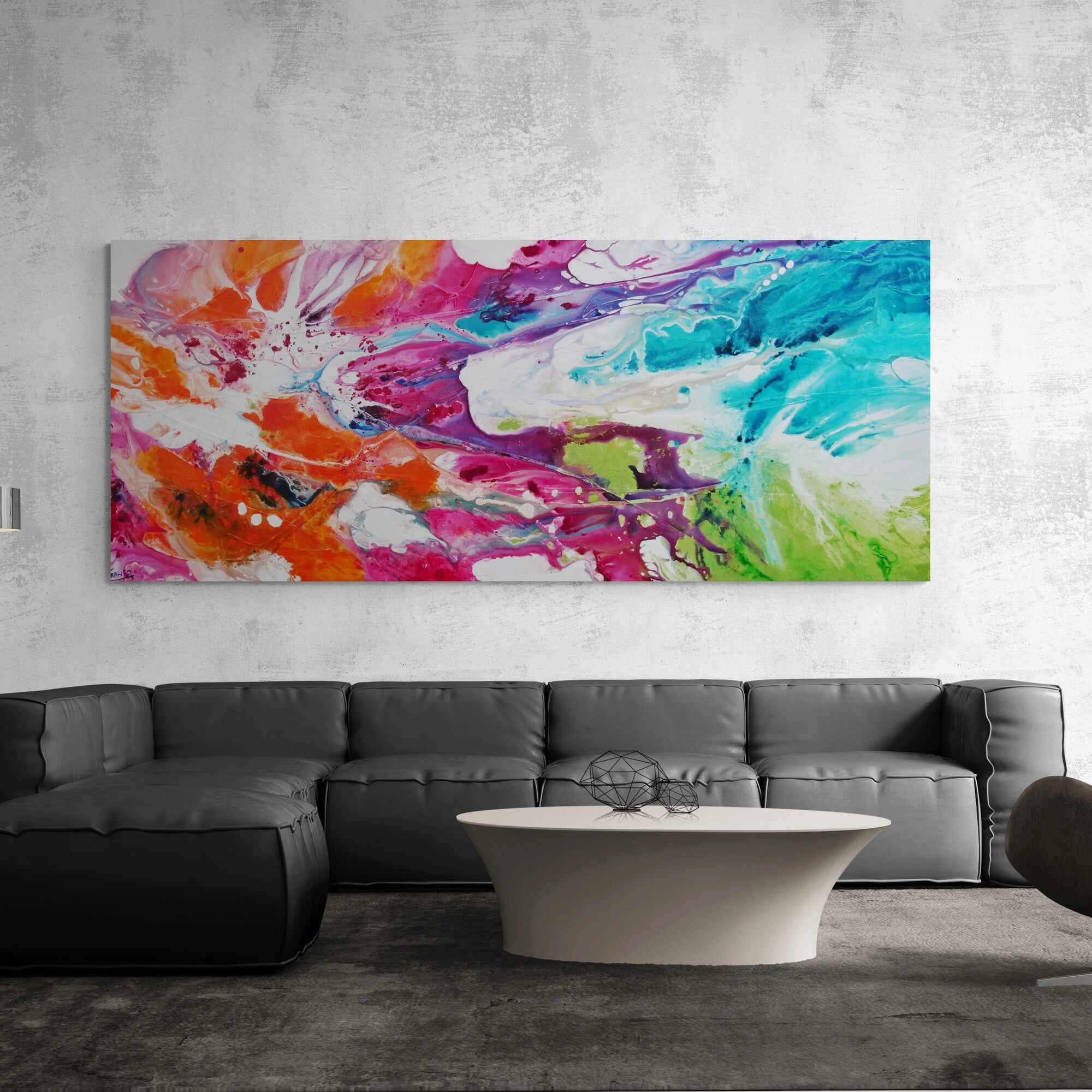 Colour Melt 240cm x 100cm Colourful Textured Abstract Painting (SOLD)-Abstract-[Franko_Artist]-[The_Block]-[Dream_Homes]-[ideas]-[Grand_Designs]-[Art_Lover]-Franklin Art Studio