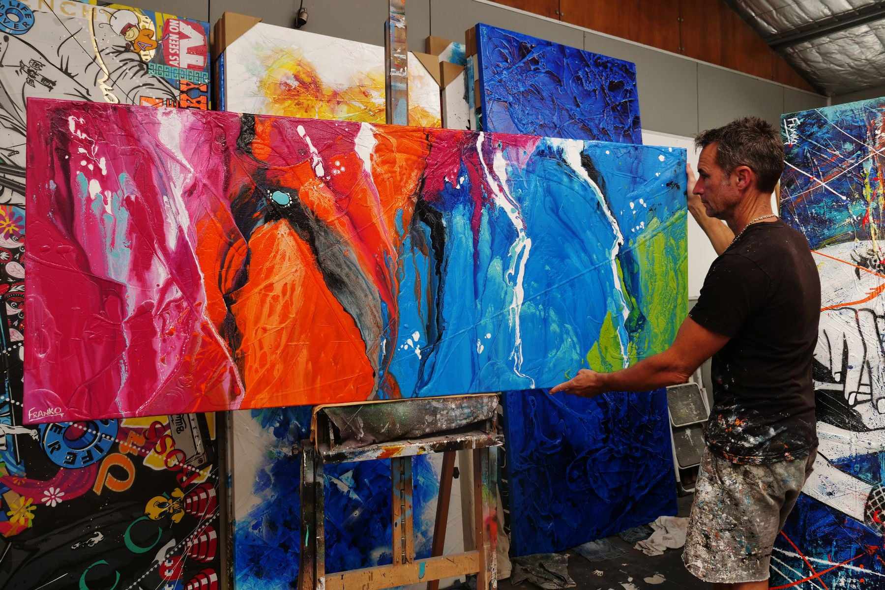 Coloured Mechanics 200cm x 80cm Colourful Textured Abstract Painting (SOLD)-Abstract-[Franko_Artist]-[The_Block]-[Dream_Homes]-[ideas]- [Grand_Designs]-Franklin Art Studio
