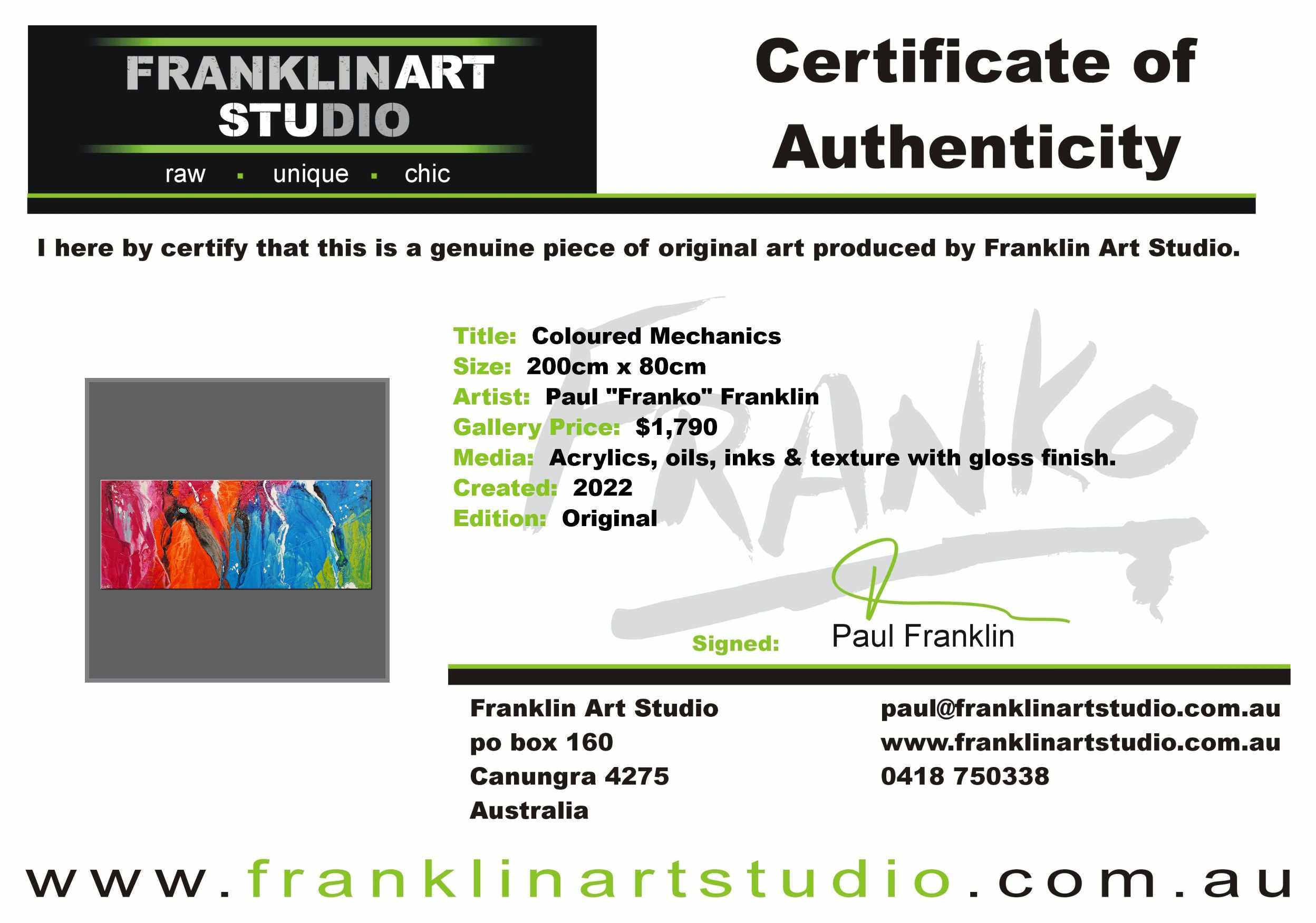 Coloured Mechanics 200cm x 80cm Colourful Textured Abstract Painting (SOLD)-Abstract-[Franko_Artist]-[The_Block]-[Dream_Homes]-[ideas]-[Grand_Designs]-[Art_Lover]-Franklin Art Studio