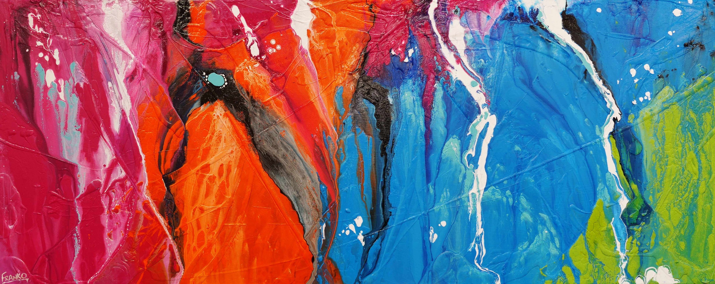 Coloured Mechanics 200cm x 80cm Colourful Textured Abstract Painting (SOLD)-Abstract-[Franko_Artist]-[Australian_artist]-[Gold_Coast]-[Brisbane]-[modern]-[contemporary]-[original]-[Large_artwork]-Franklin Art Studio