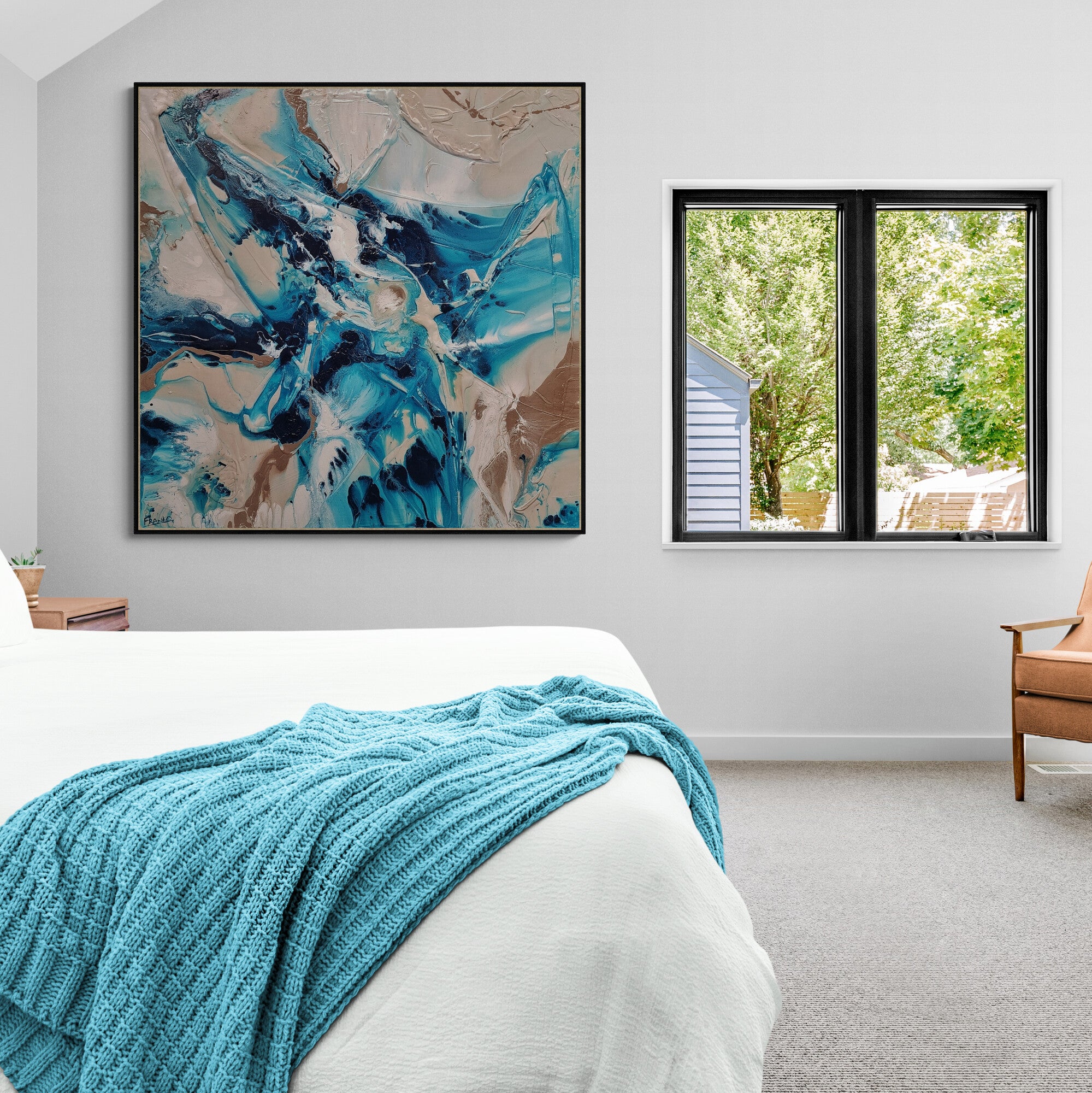 Southern Sugar 120cm x 120cm Turquoise Cream White Textured Abstract Painting (SOLD)-Abstract-[Franko_Artist]-[The_Block]-[Dream_Homes]-[ideas]-[Grand_Designs]-[Art_Lover]-Franklin Art Studio
