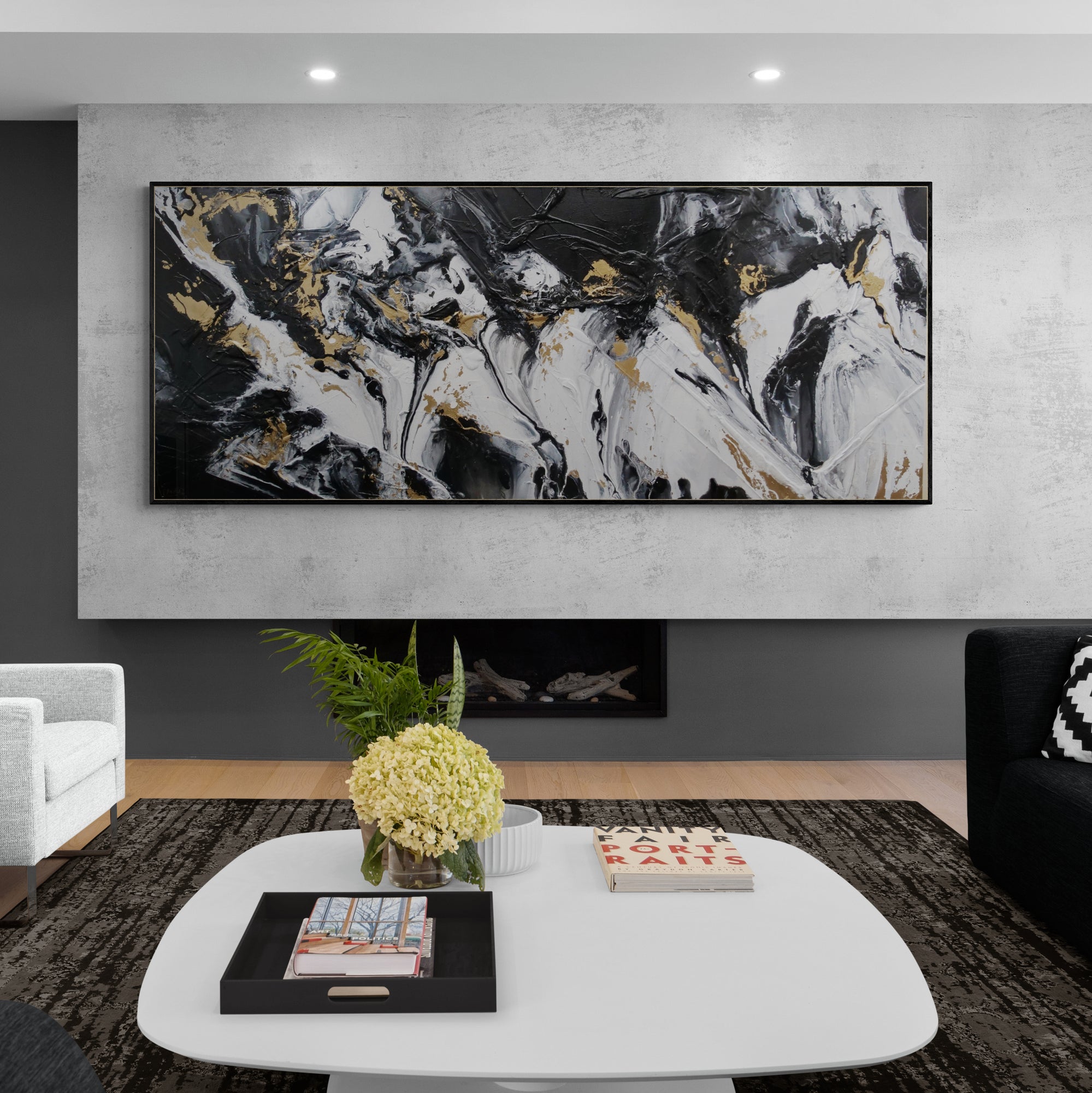 Gold Riches 240cm x 100cm Black Metallic Gold White Textured Abstract Painting (SOLD)-Abstract-[Franko_Artist]-[The_Block]-[Dream_Homes]-[ideas]-[Grand_Designs]-[Art_Lover]-Franklin Art Studio