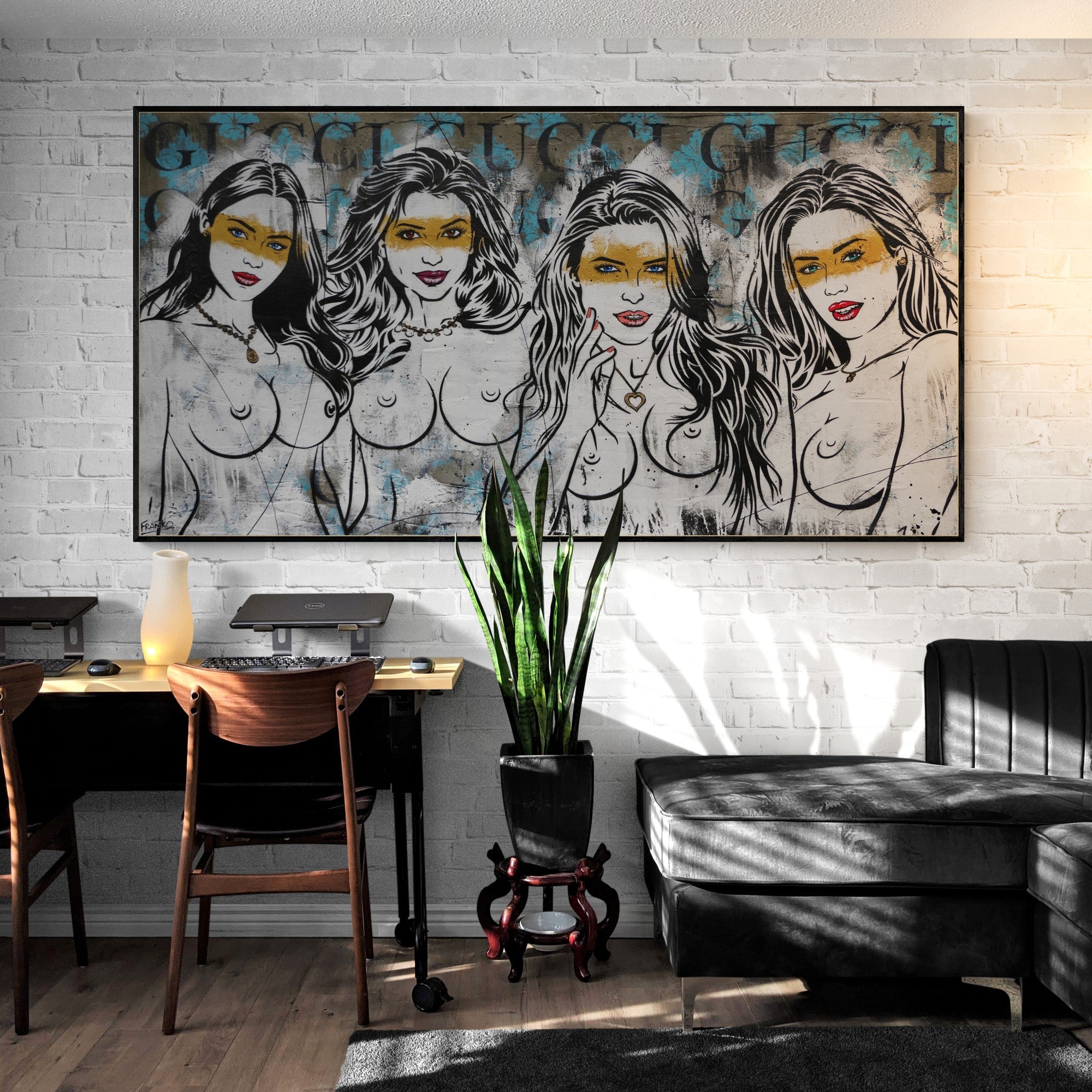Parading Four 190cm x 100cm Sexy Nude Industrial Concrete Urban Pop Art Painting (SOLD RHYS)-concrete-[Franko_Artist]-[Australian_artist]-[Gold_Coast]-[Brisbane]-[modern]-[contemporary]-[original]-[Large_artwork]-[The_Block]-[Dream_Homes]-[ideas]-[Grand_Designs]-[Art_Lover]-Franklin Art Studio