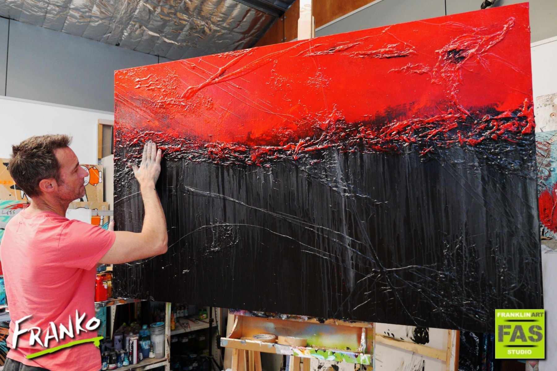 Constantly Red 160cm x 100cm Red Black Textured Abstract Painting (SOLD)-Abstract-[Franko_Artist]-[The_Block]-[Dream_Homes]-[ideas]- [Grand_Designs]-Franklin Art Studio
