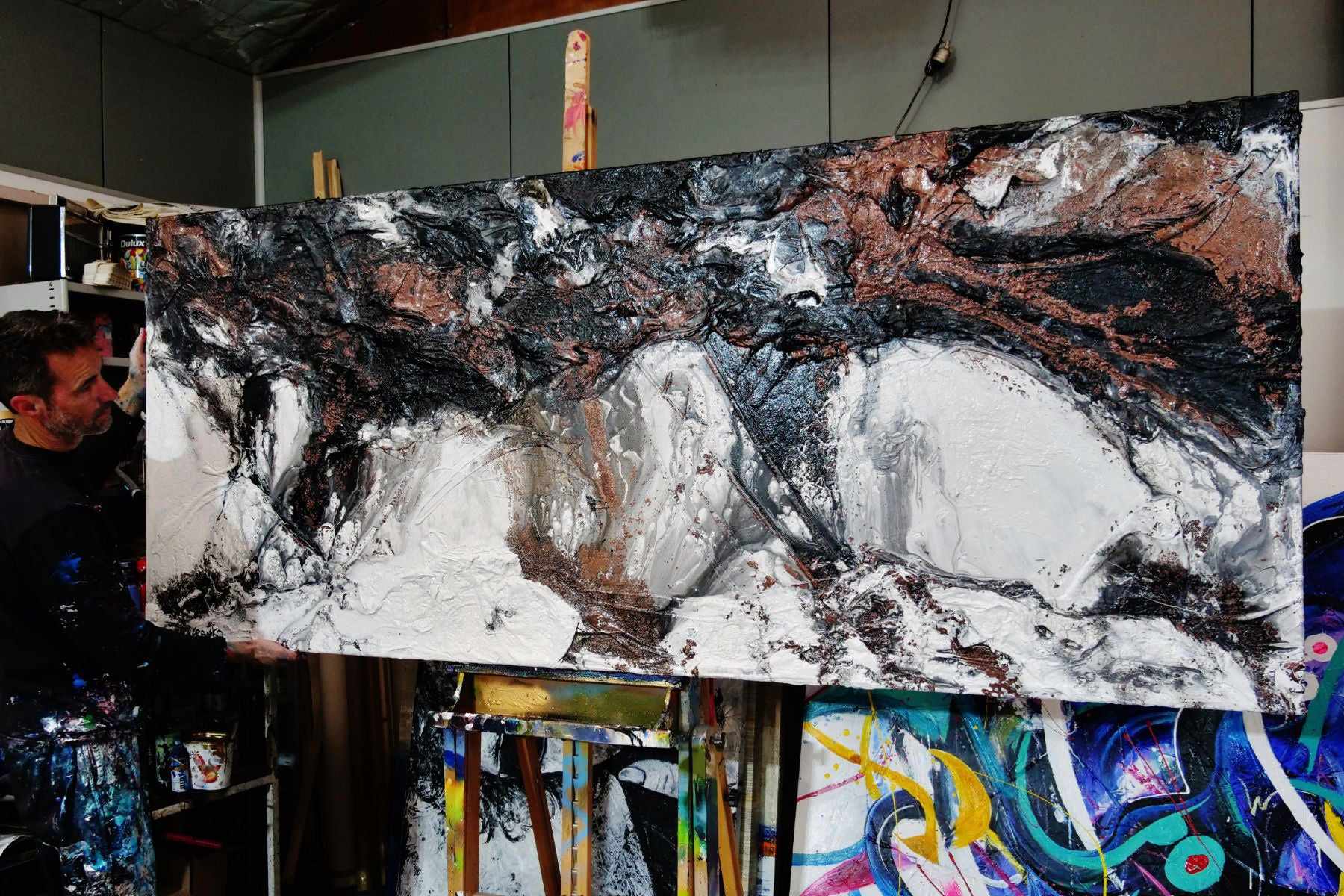 Copper Intent 240cm x 100cm Copper Black White Textured Abstract Painting (SOLD)-Abstract-[Franko_Artist]-[The_Block]-[Dream_Homes]-[ideas]- [Grand_Designs]-Franklin Art Studio