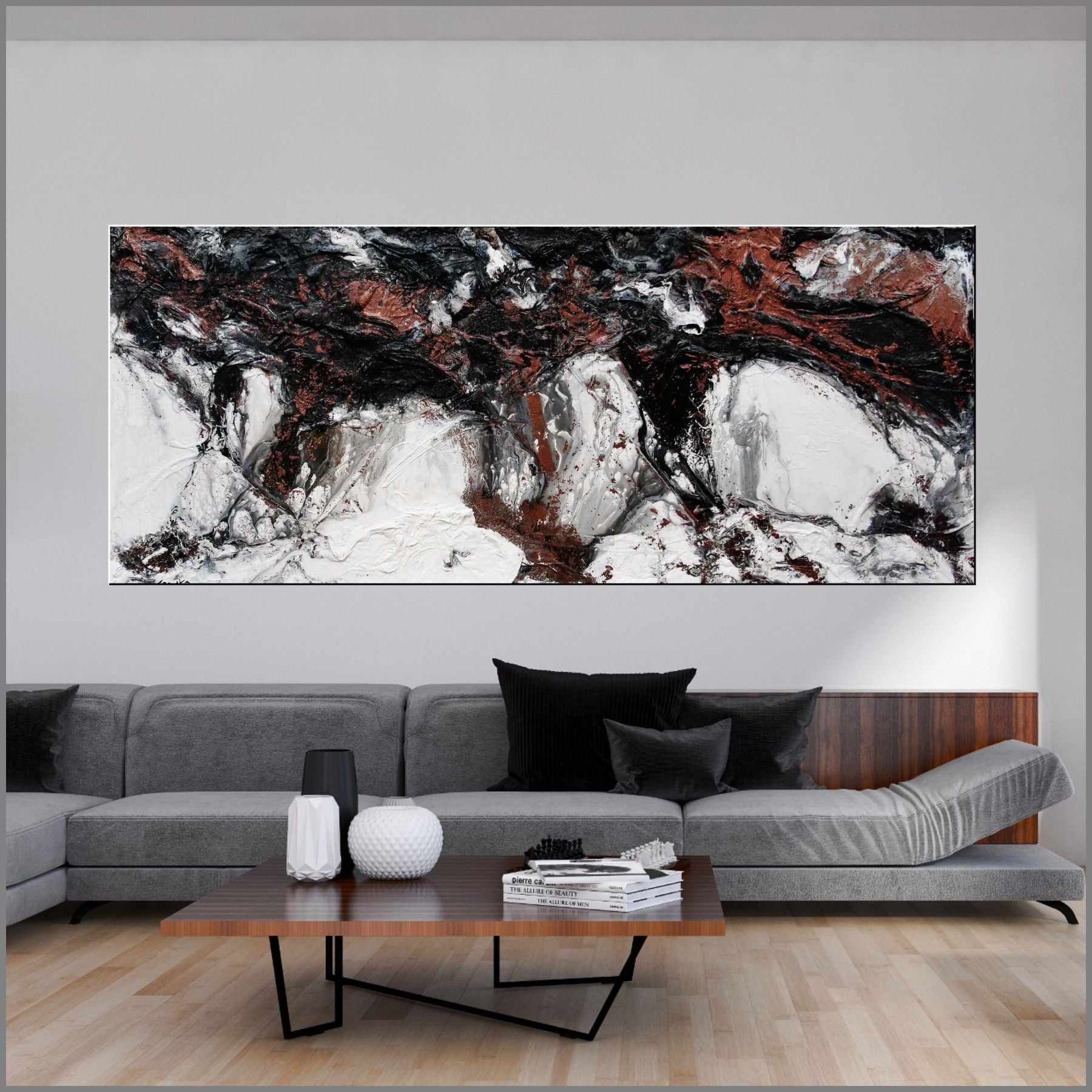 Copper Intent 240cm x 100cm Copper Black White Textured Abstract Painting (SOLD)-Abstract-[Franko_Artist]-[Australian_artist]-[Gold_Coast]-[Brisbane]-[modern]-[contemporary]-[original]-[Large_artwork]-[The_Block]-[Dream_Homes]-[ideas]-[Grand_Designs]-[Art_Lover]-Franklin Art Studio