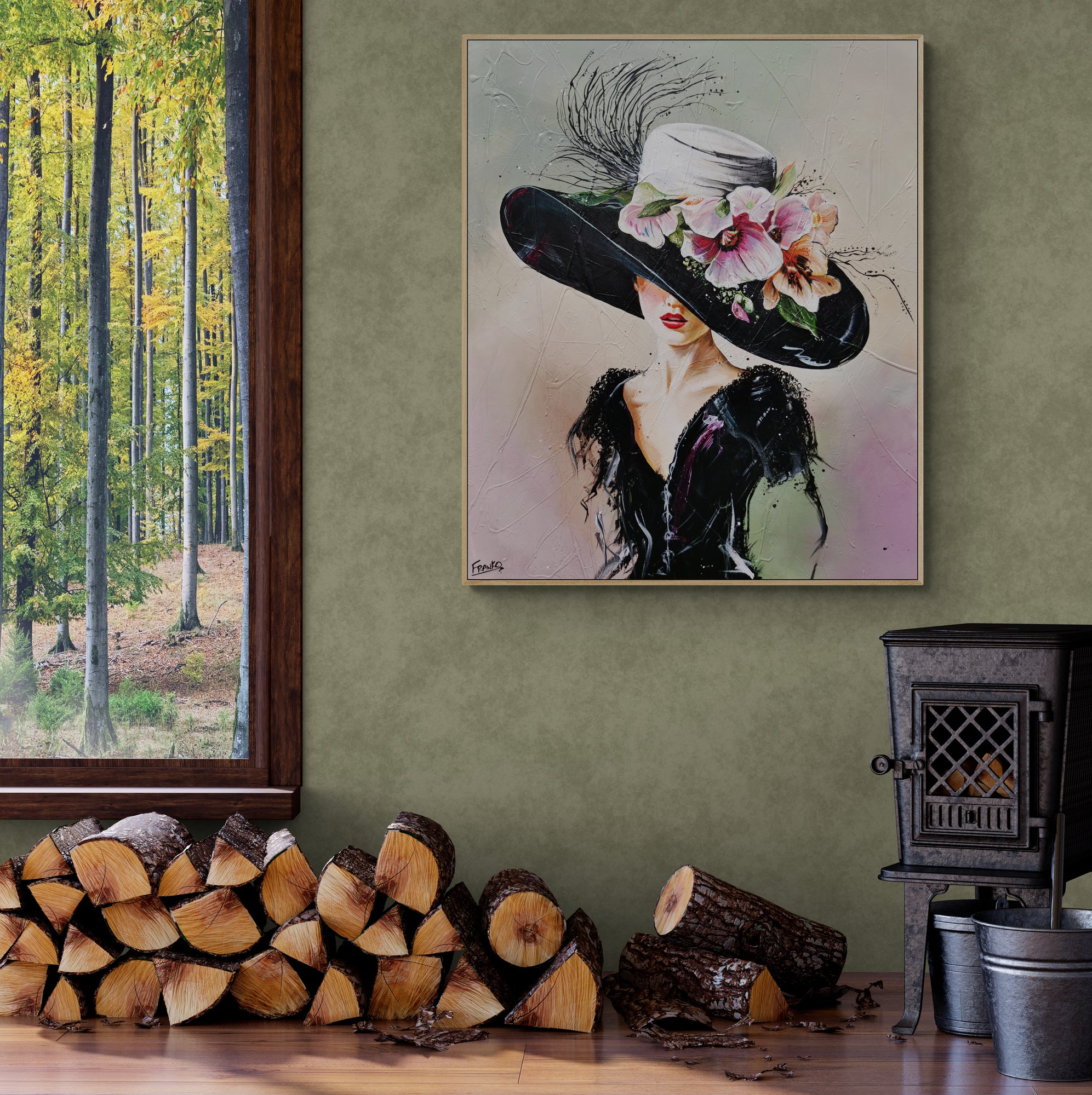 update alt-text with template Margot 120cm x 100cm Flower Hat Abstract Elegance Textured Painting (SOLD)-people-[Franko_Artist]-[Australian_artist]-[Gold_Coast]-[Brisbane]-[modern]-[contemporary]-[original]-[Large_artwork]-Franklin Art Studio