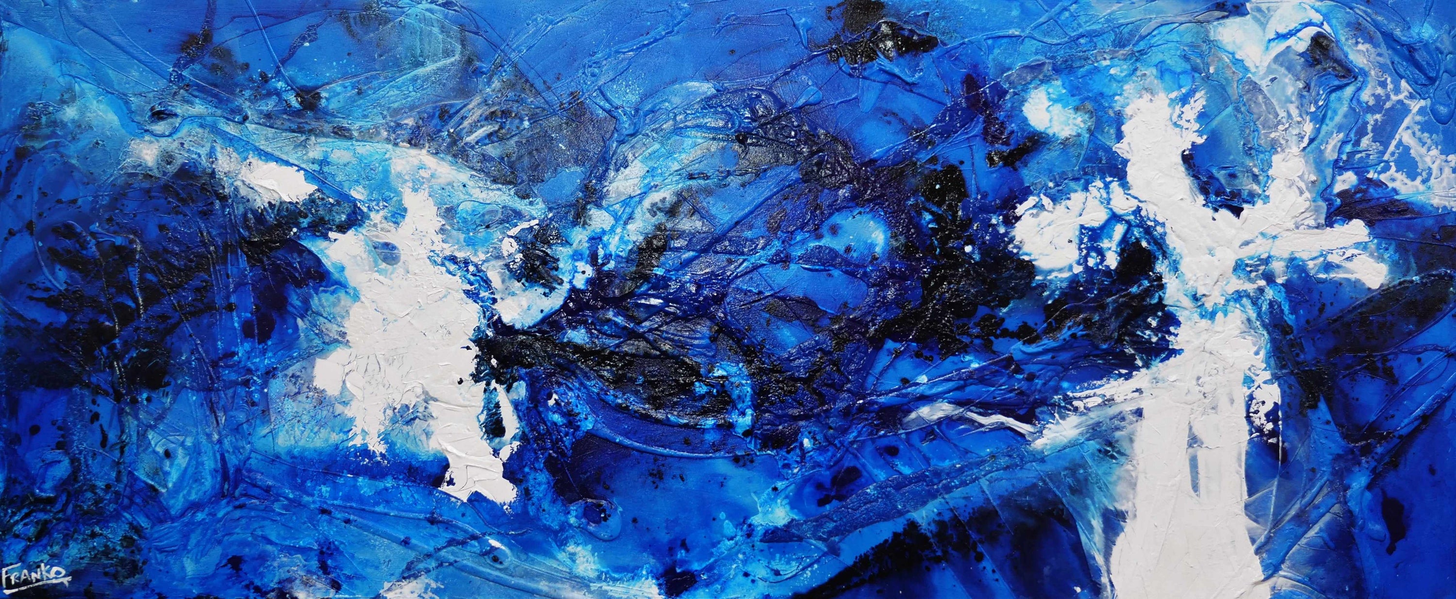 Cracker Jack Blue 240cm x 100cm Blue White Textured Abstract Painting (SOLD)-Abstract-[Franko_Artist]-[Australian_artist]-[Gold_Coast]-[Brisbane]-[modern]-[contemporary]-[original]-[Large_artwork]-Franklin Art Studio