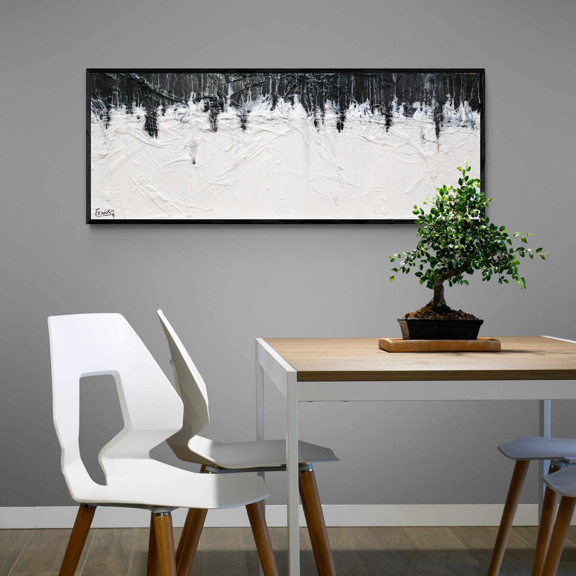 Crackling Jellyfish 160cm x 60cm Black White Textured Abstract Painting (SOLD)-Abstract-[Franko_Artist]-[The_Block]-[Dream_Homes]-[ideas]- [Grand_Designs]-Franklin Art Studio