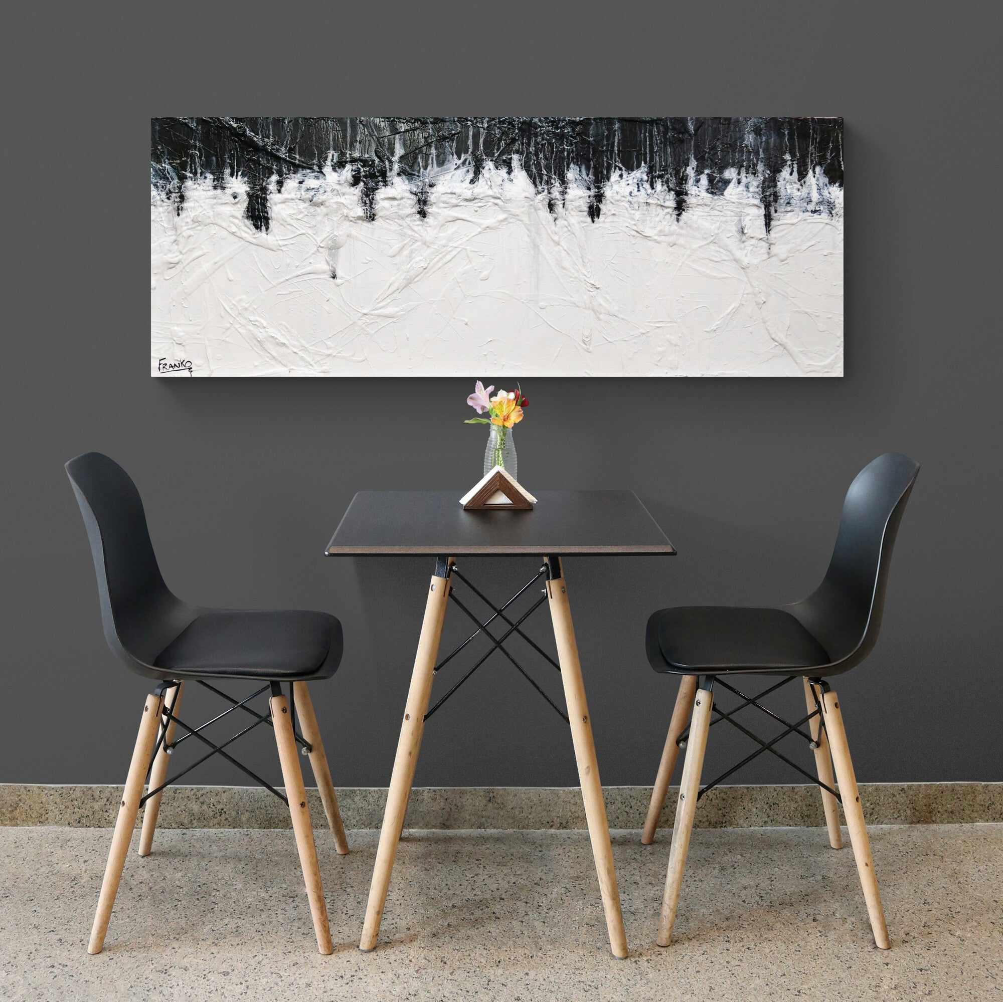 Crackling Jellyfish 160cm x 60cm Black White Textured Abstract Painting (SOLD)-Abstract-[Franko_Artist]-[The_Block]-[Dream_Homes]-[ideas]-[Grand_Designs]-[Art_Lover]-Franklin Art Studio