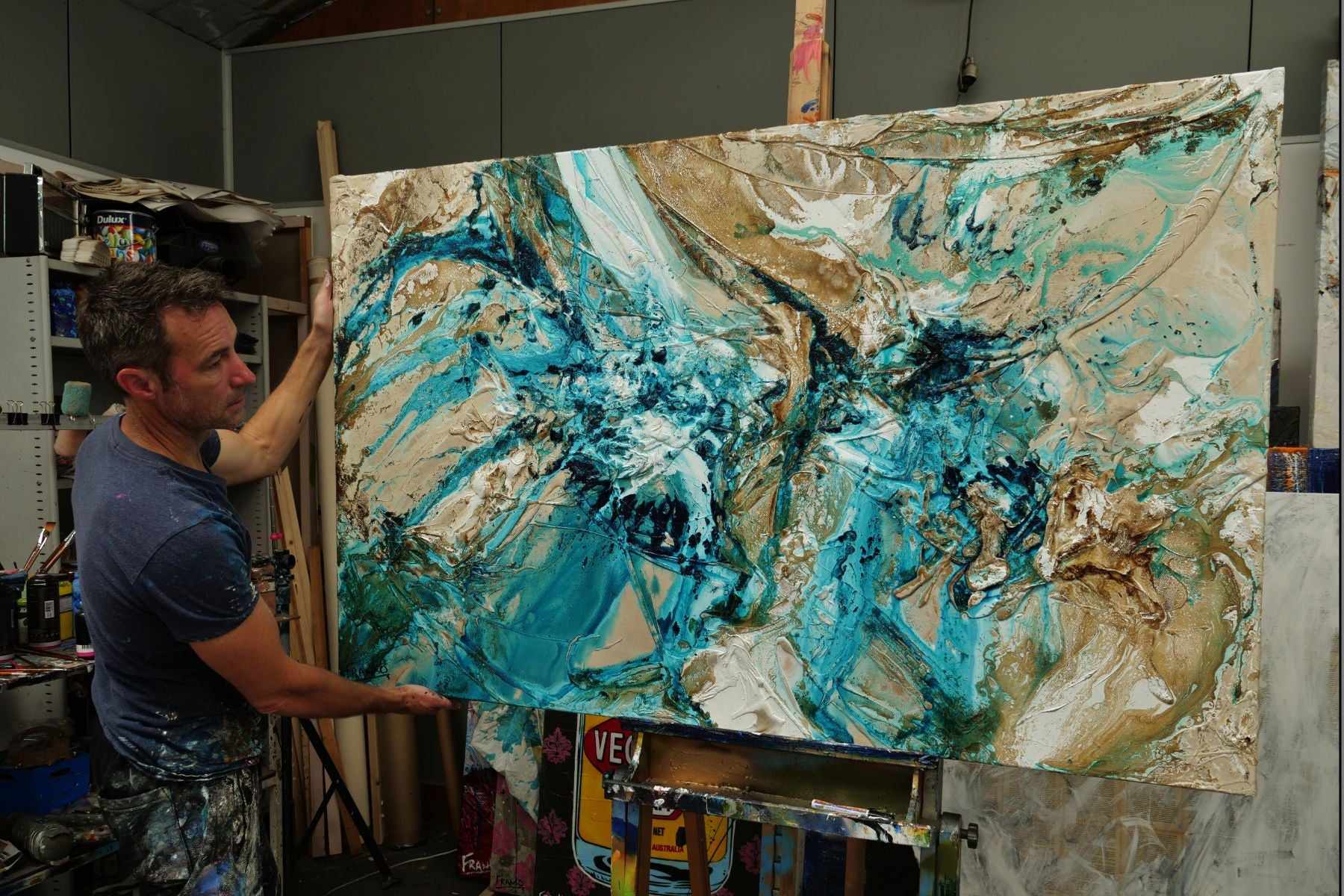 Creamed Honey 160cm x 100cm Green Brown Textured Abstract Painting (SOLD)-Abstract-[Franko_Artist]-[The_Block]-[Dream_Homes]-[ideas]- [Grand_Designs]-Franklin Art Studio