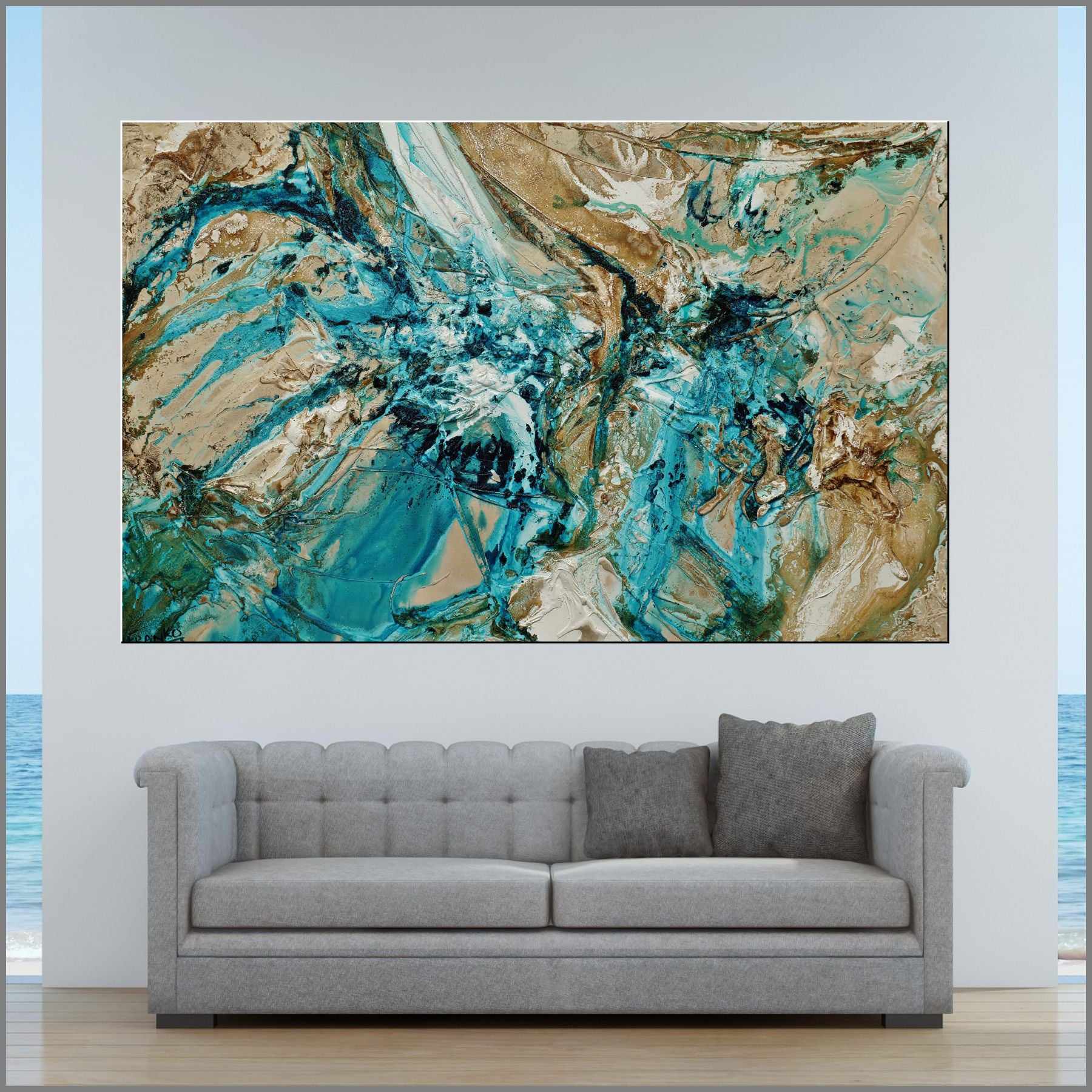 Creamed Honey 160cm x 100cm Green Brown Textured Abstract Painting (SOLD)-Abstract-[Franko_Artist]-[Australian_artist]-[Gold_Coast]-[Brisbane]-[modern]-[contemporary]-[original]-[Large_artwork]-[The_Block]-[Dream_Homes]-[ideas]-[Grand_Designs]-[Art_Lover]-Franklin Art Studio