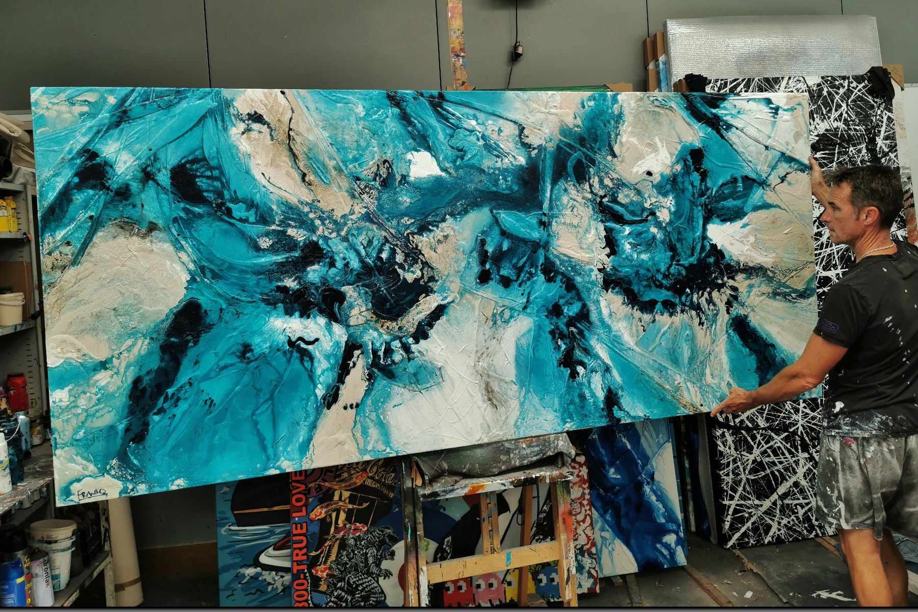 update alt-text with template Creamed Honey Rush 270cm x 120cm Cream Teal Textured Abstract Painting-Abstract-[Franko_Artist]-[The_Block]-[Dream_Homes]-[ideas]- [Grand_Designs]-Franklin Art Studio