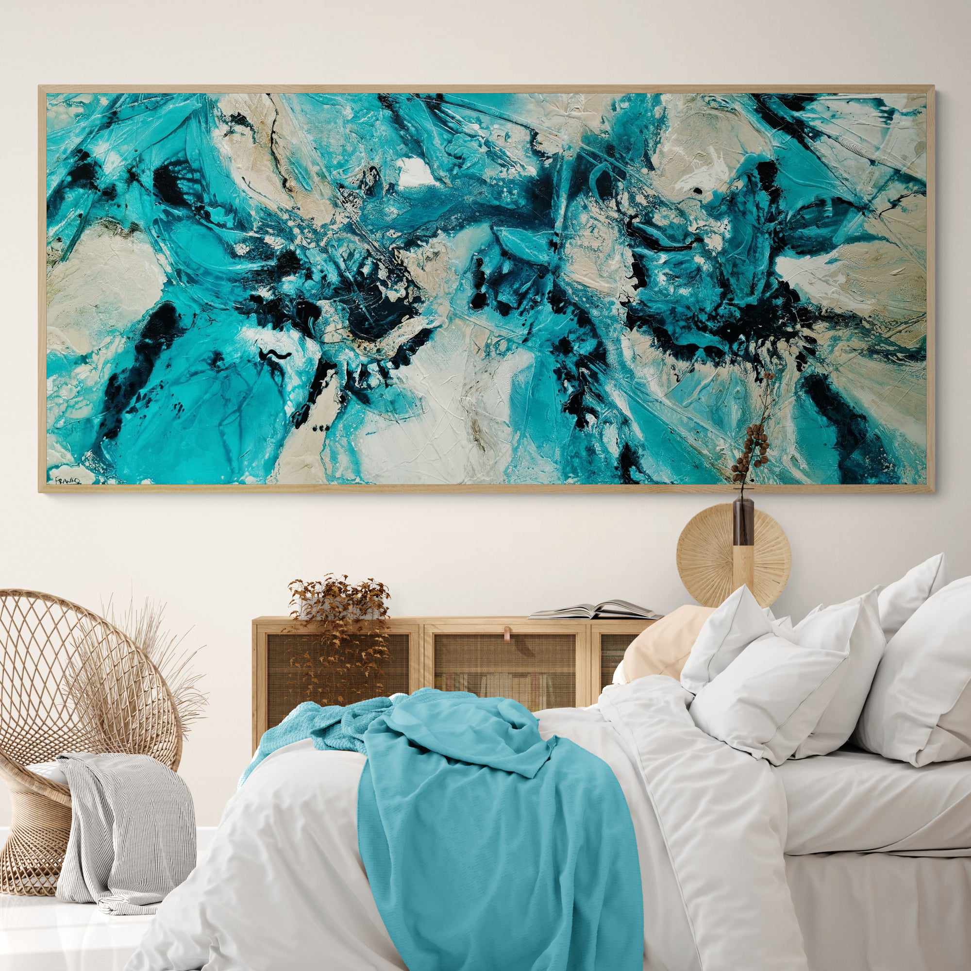 Creamed Honey Rush 270cm x 120cm Cream Teal Textured Abstract Painting-Abstract-[Franko_Artist]-[Australian_artist]-[Gold_Coast]-[Brisbane]-[modern]-[contemporary]-[original]-[Large_artwork]-[The_Block]-[Dream_Homes]-[ideas]-[Grand_Designs]-[Art_Lover]-Franklin Art Studio