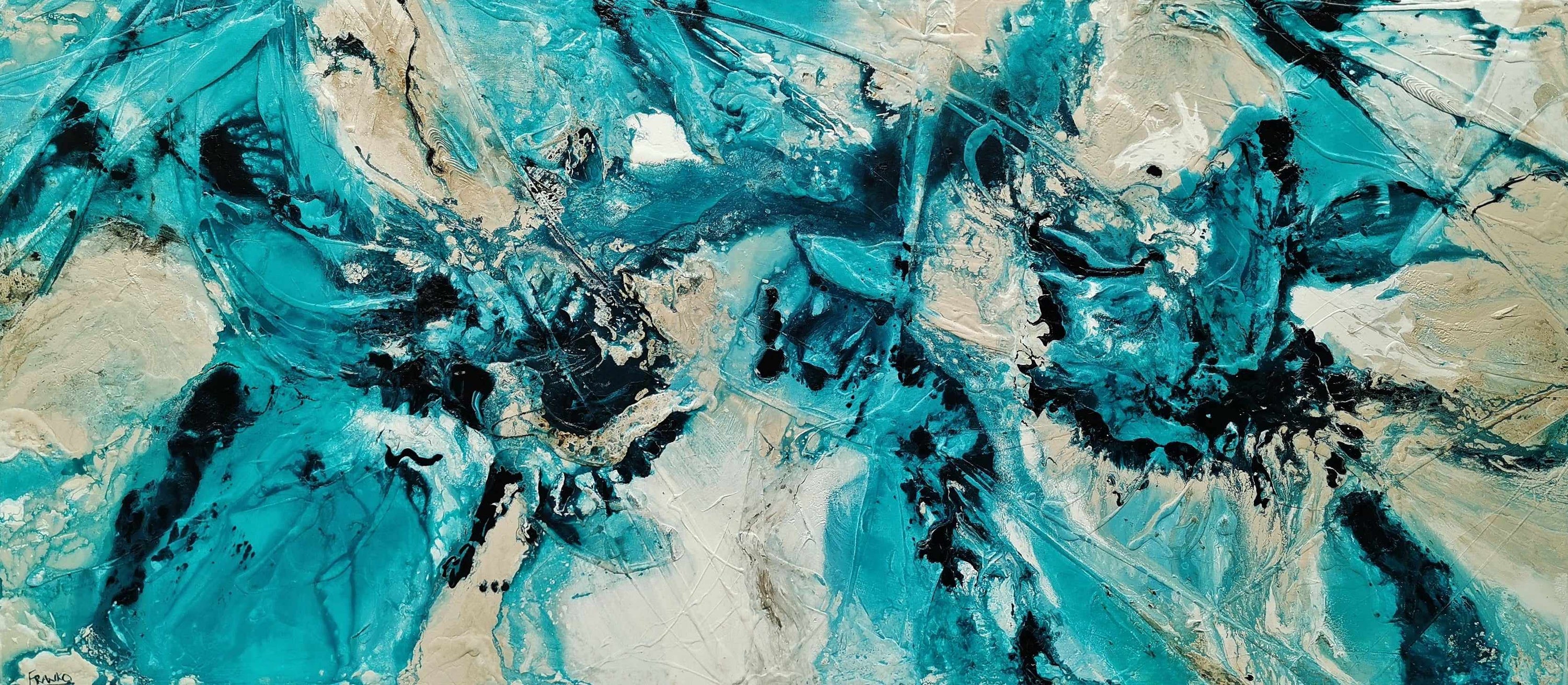 Creamed Honey Rush 270cm x 120cm Cream Teal Textured Abstract Painting-Abstract-[Franko_Artist]-[Australian_artist]-[Gold_Coast]-[Brisbane]-[modern]-[contemporary]-[original]-[Large_artwork]-Franklin Art Studio