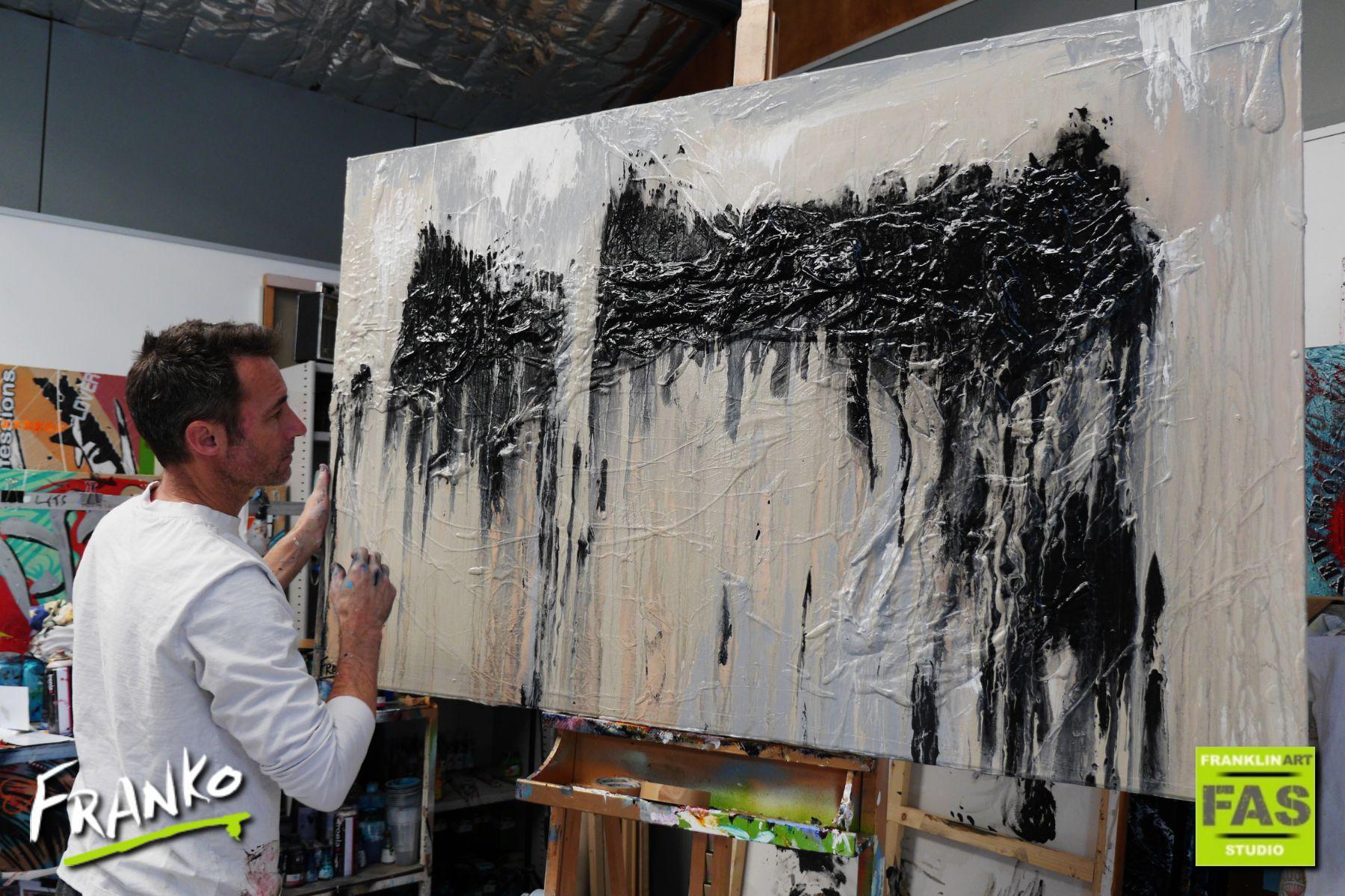 Creamy Grey 160cm x 100cm Grey Black Cream Textured Abstract Painting (SOLD)-Abstract-[Franko_Artist]-[The_Block]-[Dream_Homes]-[ideas]- [Grand_Designs]-Franklin Art Studio