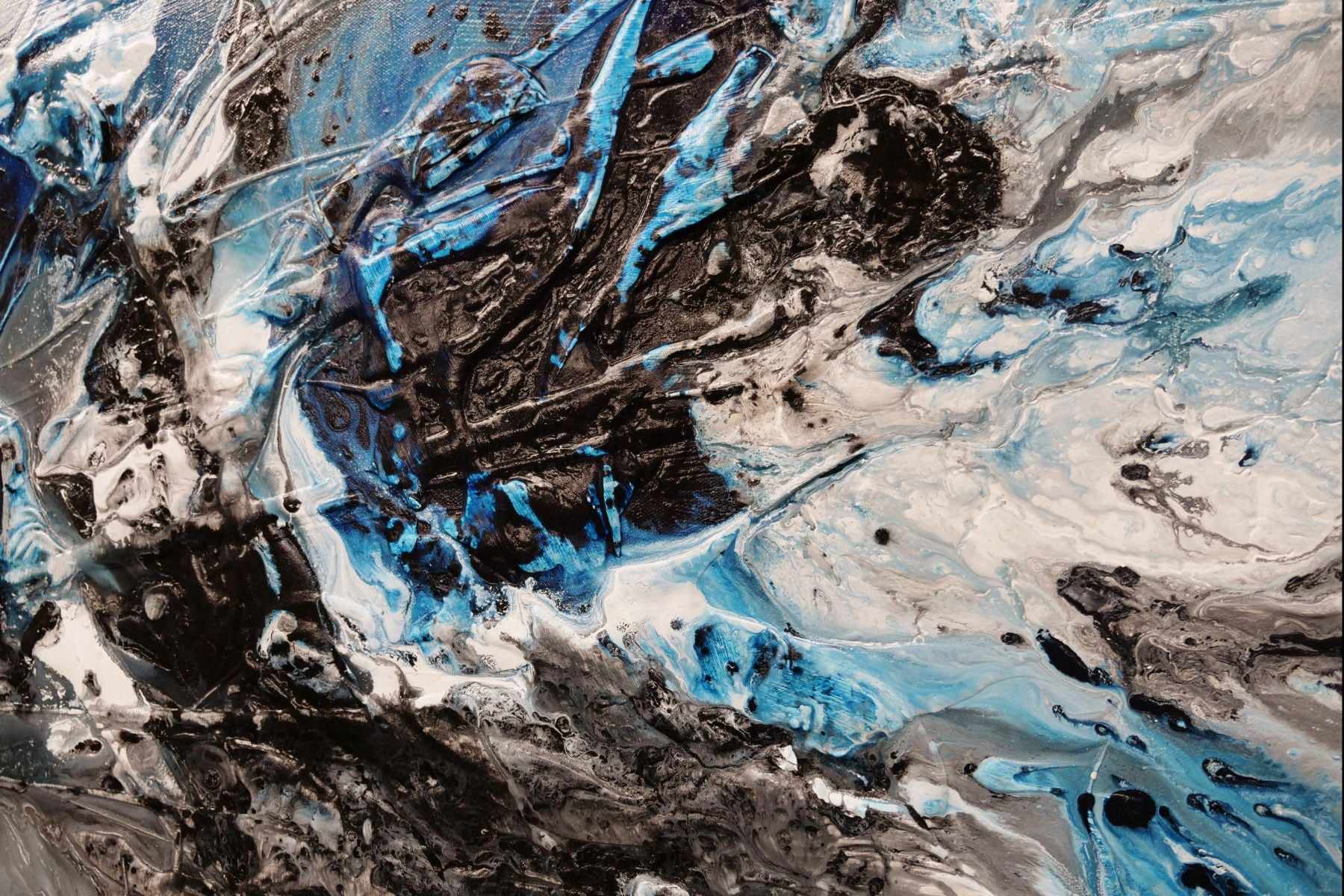 Crushed Midnight 160cm x 60cm Blue White Textured Abstract Painting (SOLD)