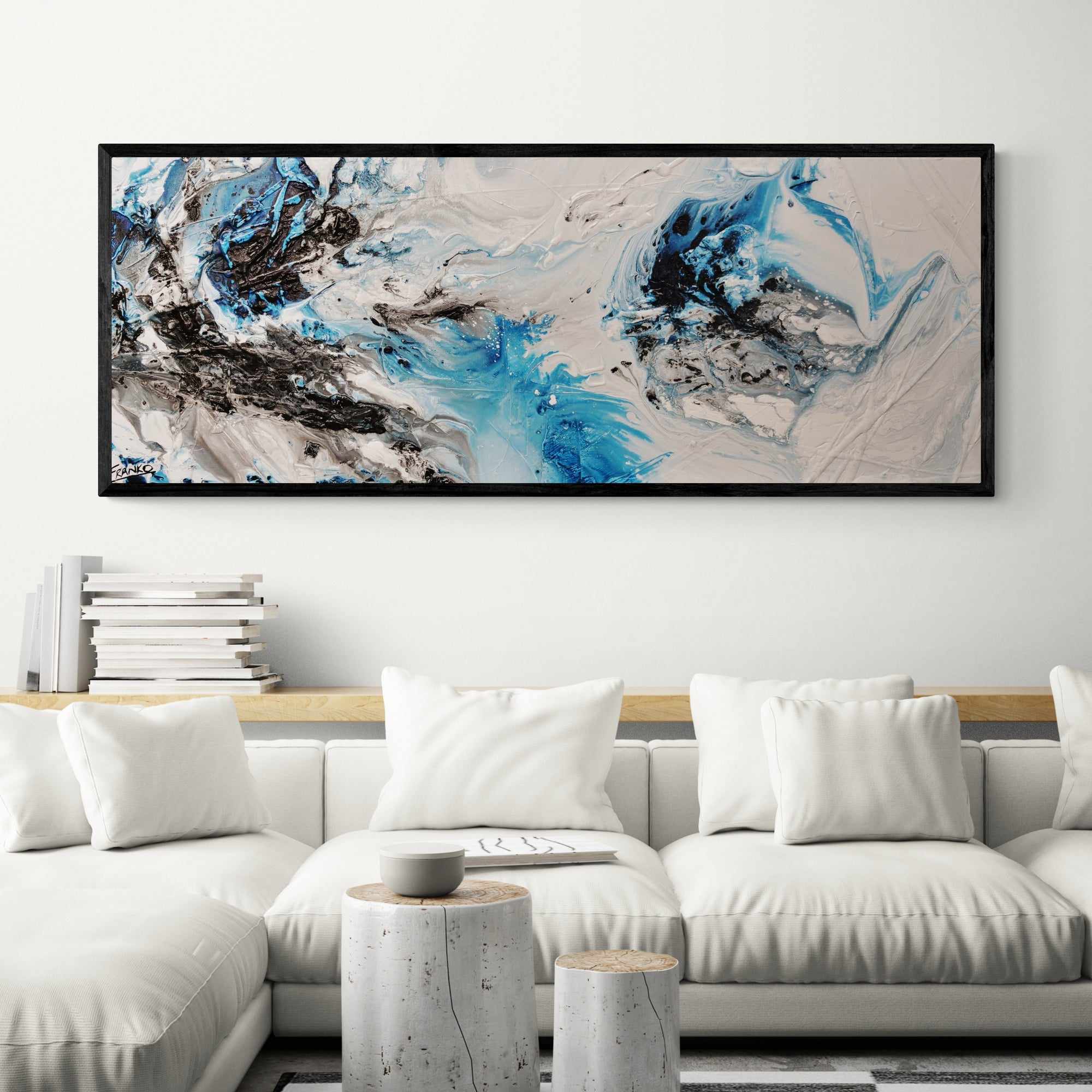Crushed Midnight 160cm x 60cm Blue White Textured Abstract Painting (SOLD)-Abstract-[Franko_Artist]-[Australian_artist]-[Gold_Coast]-[Brisbane]-[modern]-[contemporary]-[original]-[Large_artwork]-[The_Block]-[Dream_Homes]-[ideas]-[Grand_Designs]-[Art_Lover]-Franklin Art Studio