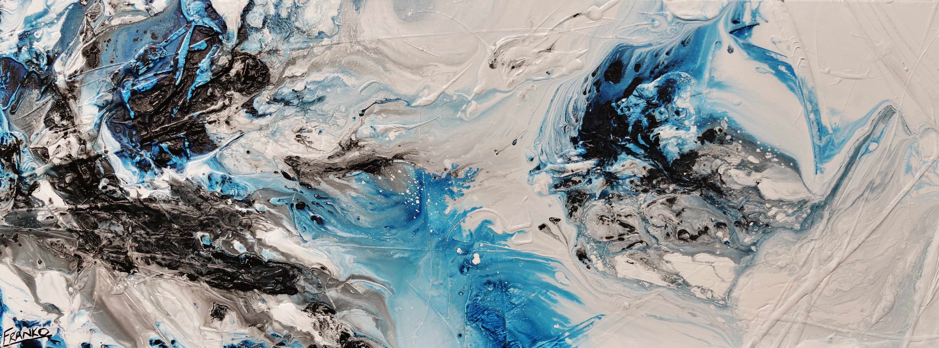 Crushed Midnight 160cm x 60cm Blue White Textured Abstract Painting (SOLD)-Abstract-[Franko_Artist]-[Australian_artist]-[Gold_Coast]-[Brisbane]-[modern]-[contemporary]-[original]-[Large_artwork]-Franklin Art Studio