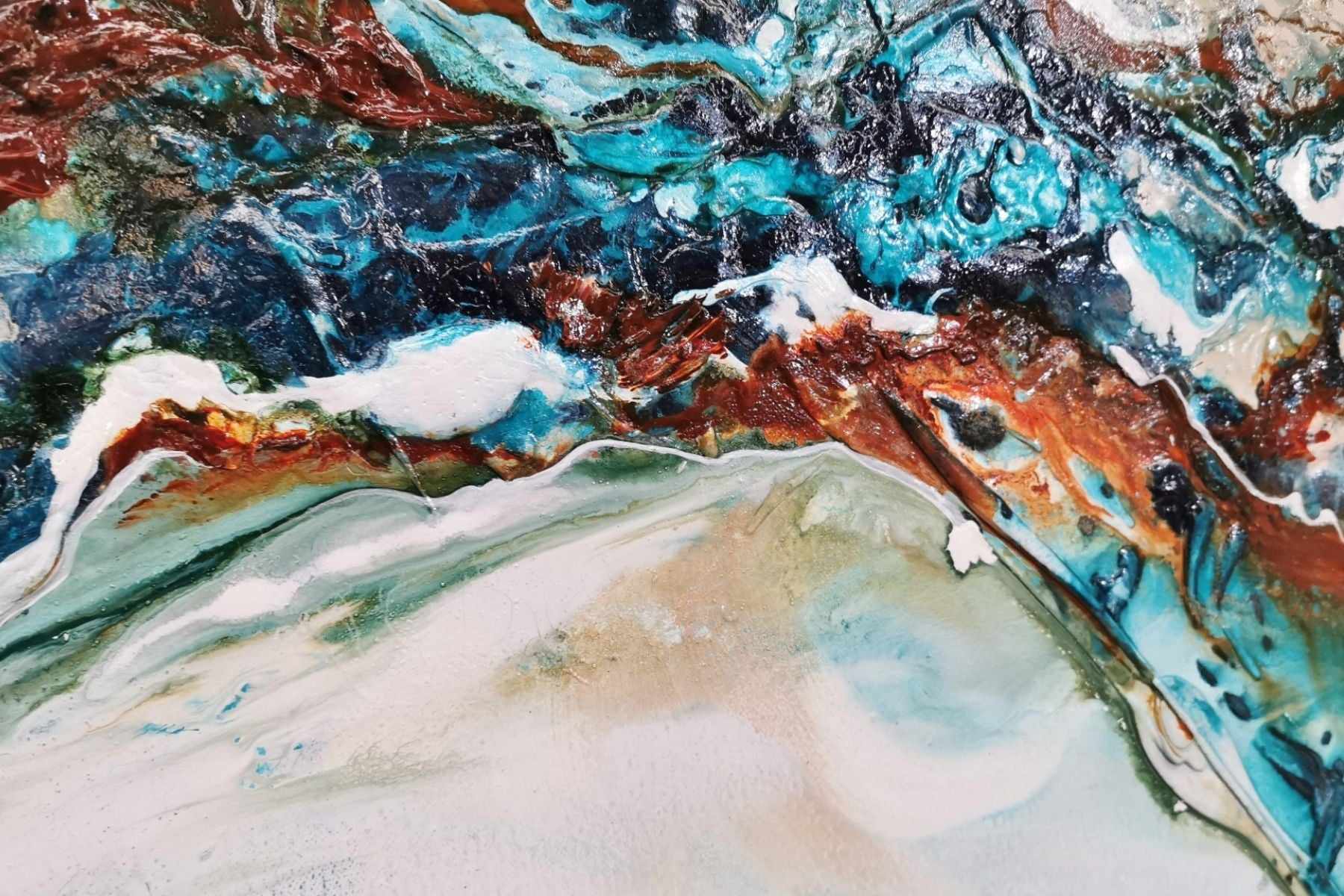 Crushed Southern Chill 270cm x 120cm Turquoise Cream Textured Abstract Painting (SOLD)-Abstract-[Franko_Artist]-[The_Block]-[Dream_Homes]-[ideas]-[Grand_Designs]-[Art_Lover]-Franklin Art Studio