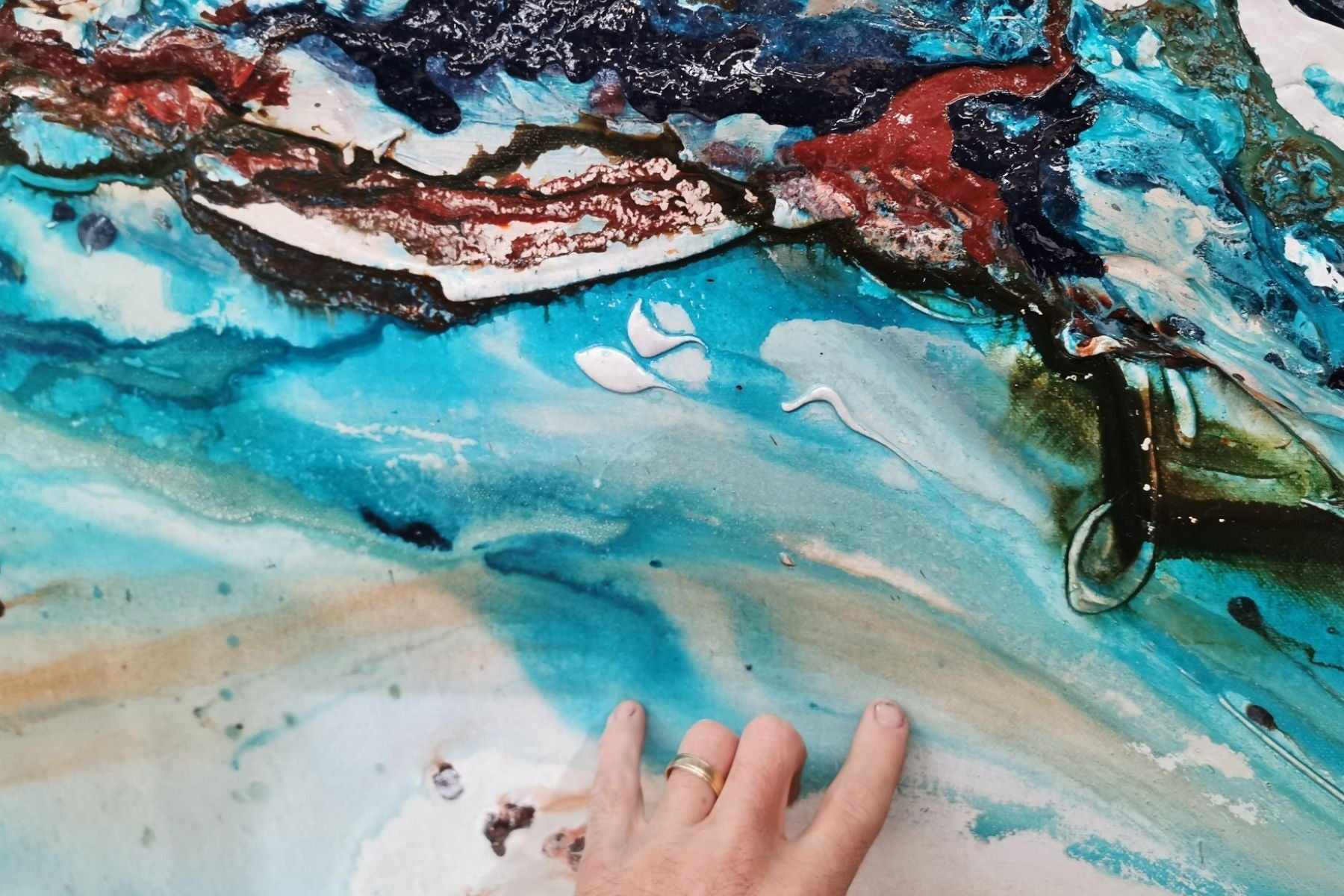 Crushed Southern Chill 270cm x 120cm Turquoise Cream Textured Abstract Painting (SOLD)