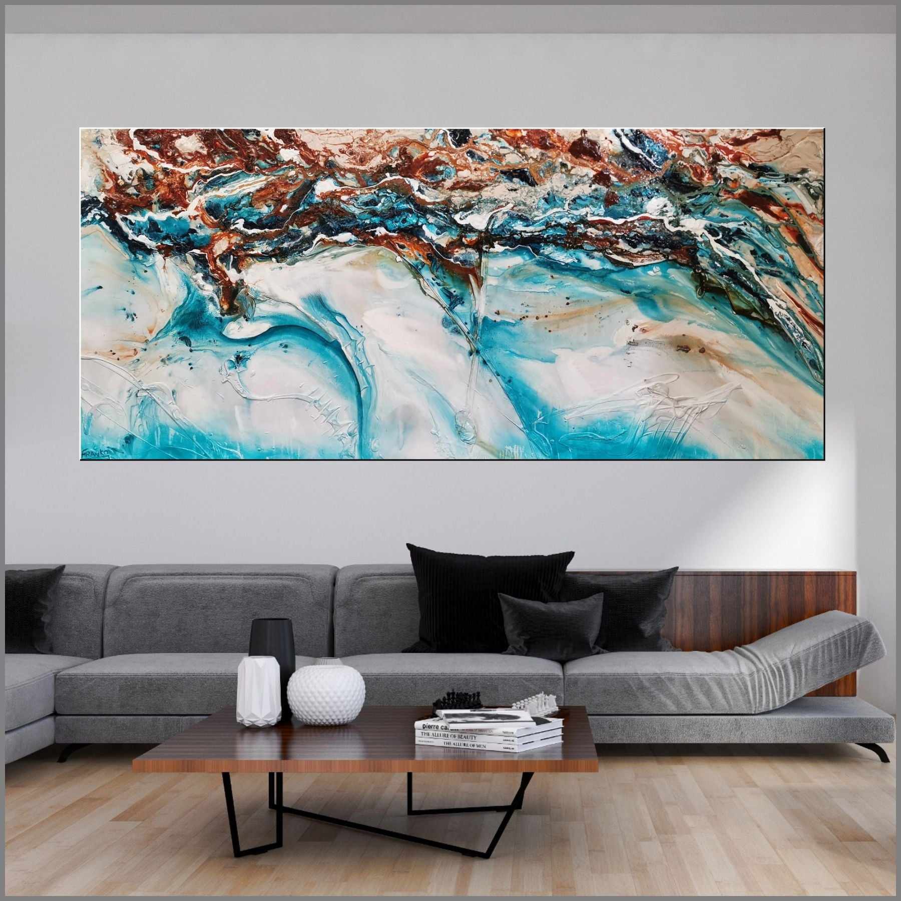 Crushed Southern Chill 270cm x 120cm Turquoise Cream Textured Abstract Painting (SOLD)-Abstract-[Franko_Artist]-[Australian_artist]-[Gold_Coast]-[Brisbane]-[modern]-[contemporary]-[original]-[Large_artwork]-[The_Block]-[Dream_Homes]-[ideas]-[Grand_Designs]-[Art_Lover]-Franklin Art Studio
