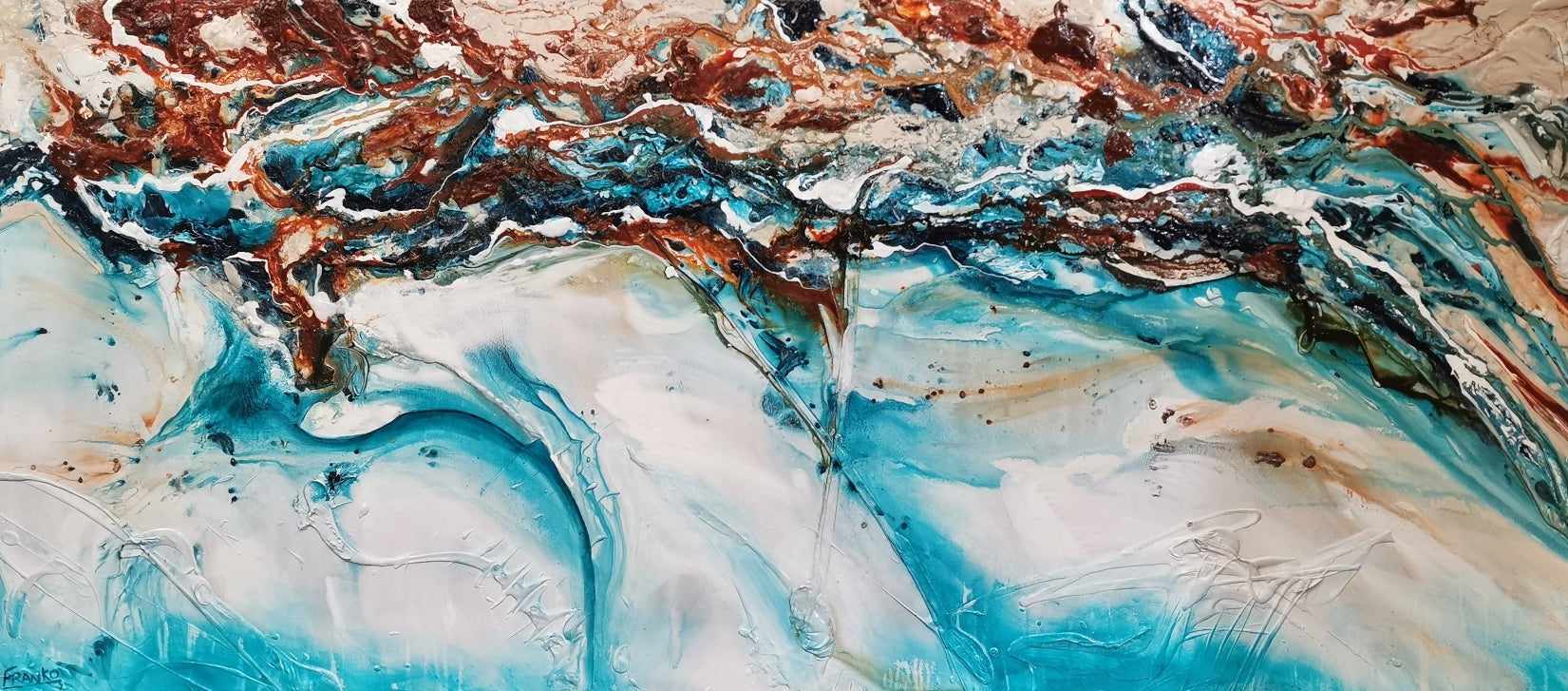 Crushed Southern Chill 270cm x 120cm Turquoise Cream Textured Abstract Painting (SOLD)-Abstract-[Franko_Artist]-[Australian_artist]-[Gold_Coast]-[Brisbane]-[modern]-[contemporary]-[original]-[Large_artwork]-Franklin Art Studio