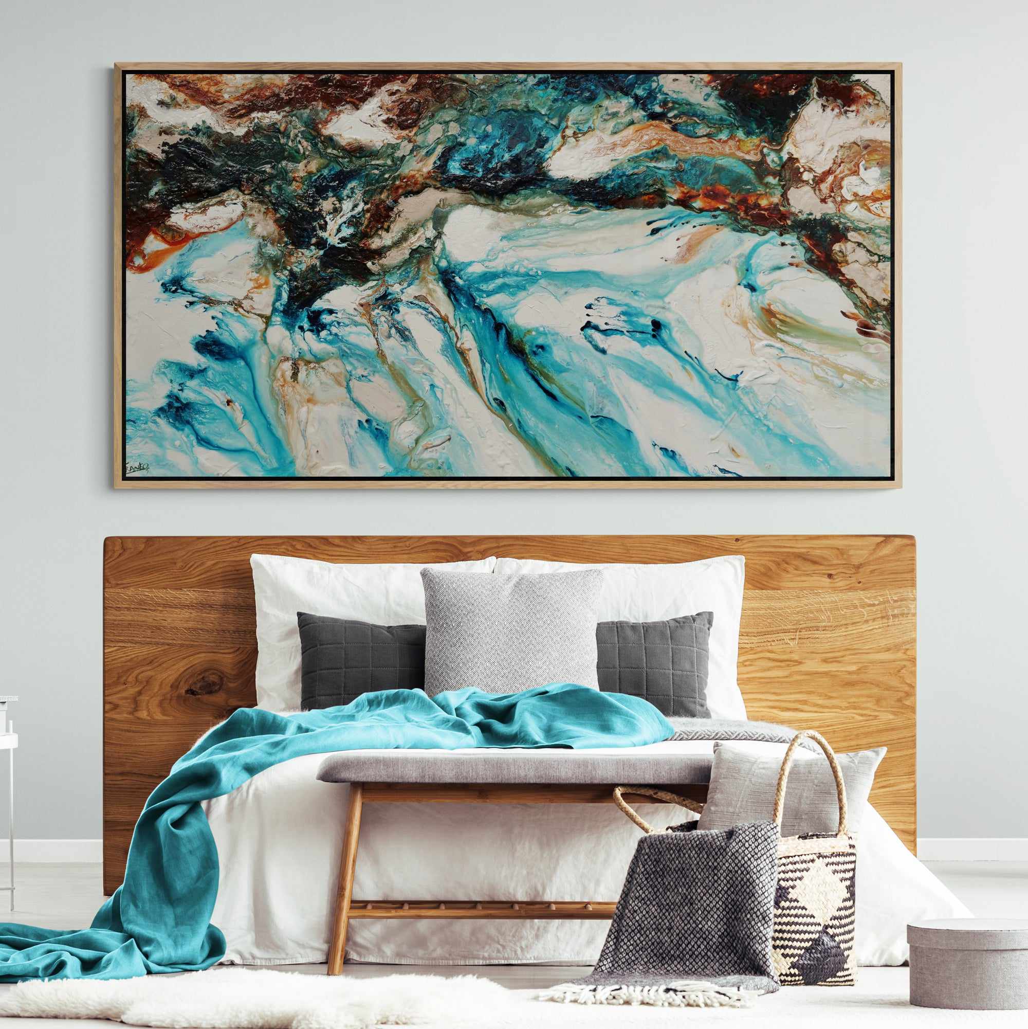 Crushed Southern Coast 190cm x 100cm Teal White Textured Abstract Painting (SOLD)-Abstract-[Franko_Artist]-[The_Block]-[Dream_Homes]-[ideas]- [Grand_Designs]-Franklin Art Studio