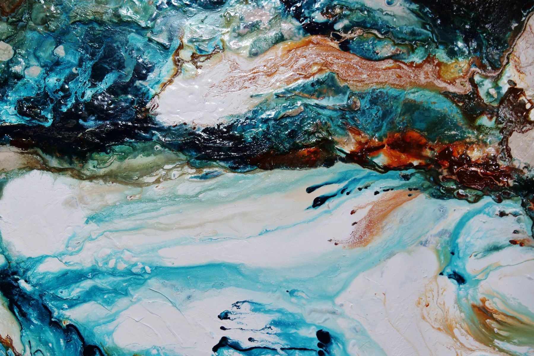 Crushed Southern Coast 190cm x 100cm Teal White Textured Abstract Painting (SOLD)