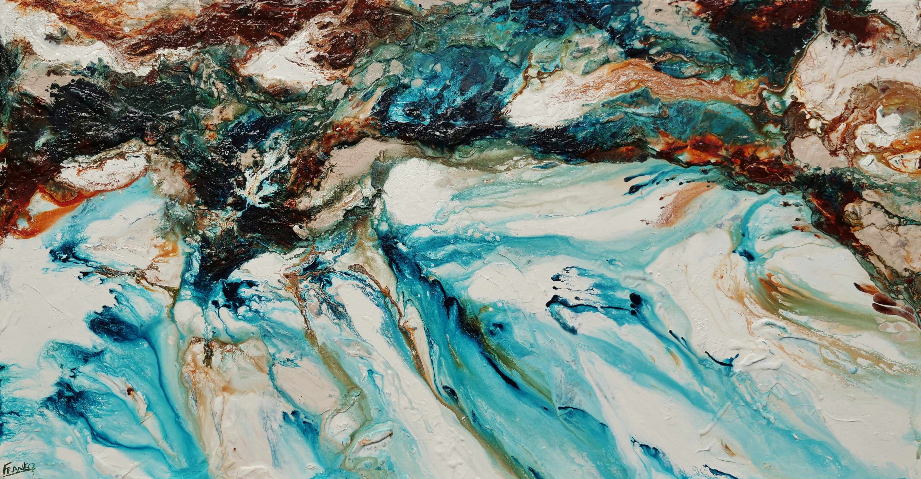 Crushed Southern Coast 190cm x 100cm Teal White Textured Abstract Painting (SOLD)-Abstract-[Franko_Artist]-[Australian_artist]-[Gold_Coast]-[Brisbane]-[modern]-[contemporary]-[original]-[Large_artwork]-Franklin Art Studio