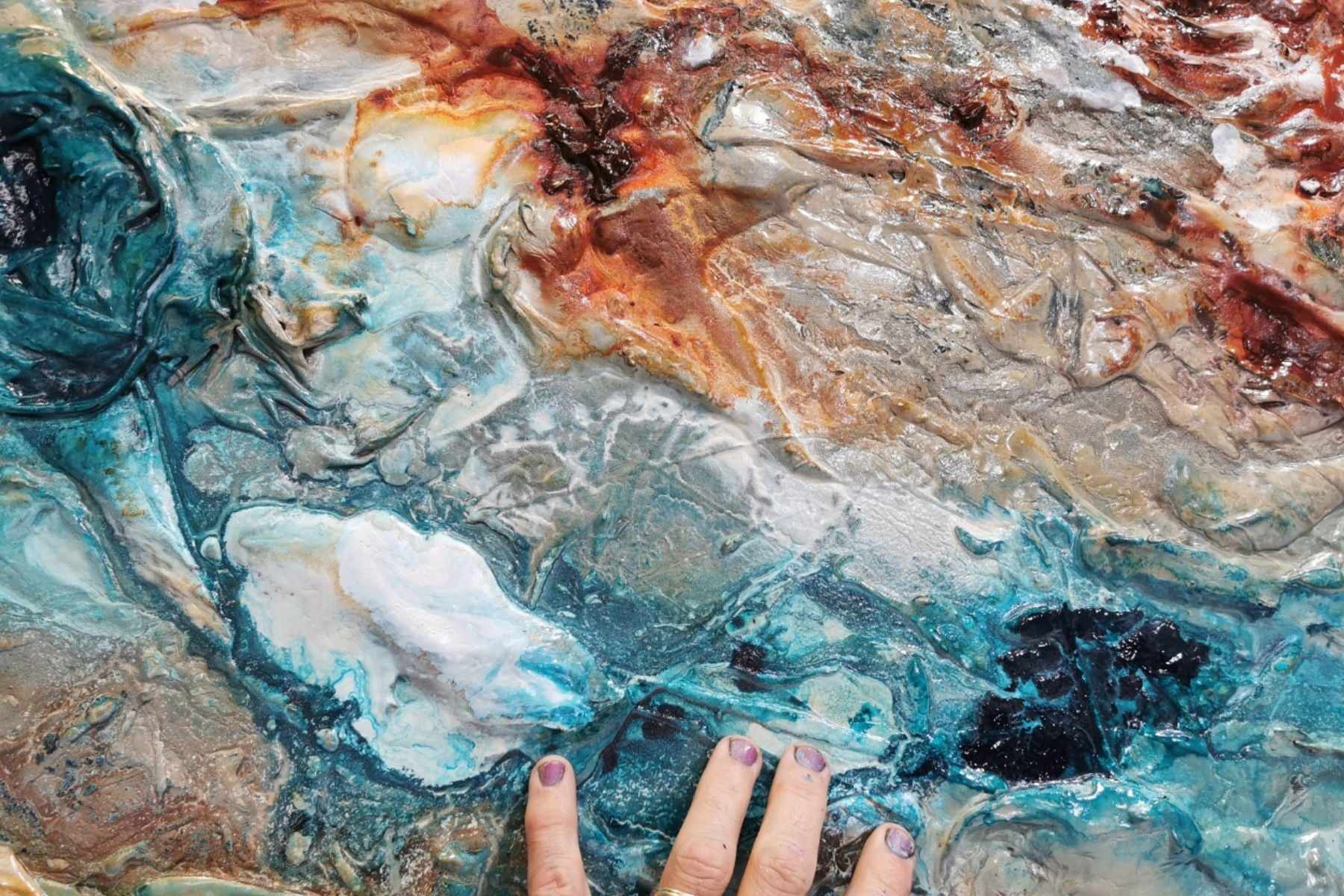 Crushed Southern Ice 270cm x 120cm Turquoise Cream Textured Abstract Painting (SOLD)-Abstract-[Franko]-[Artist]-[Australia]-[Painting]-Franklin Art Studio