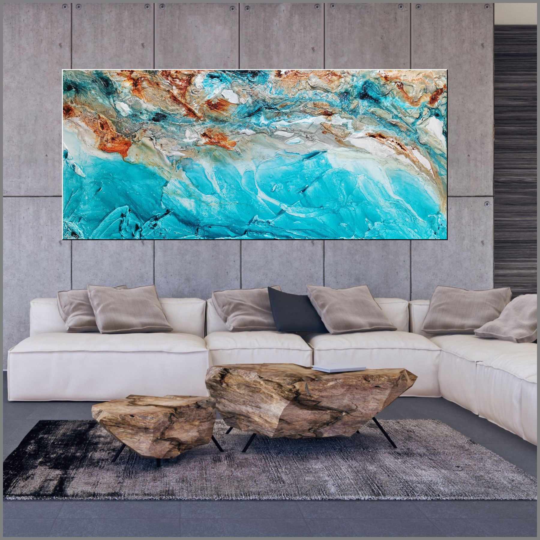 Crushed Southern Ice 270cm x 120cm Turquoise Cream Textured Abstract Painting (SOLD)-Abstract-[Franko_Artist]-[Australian_artist]-[Gold_Coast]-[Brisbane]-[modern]-[contemporary]-[original]-[Large_artwork]-[The_Block]-[Dream_Homes]-[ideas]-[Grand_Designs]-[Art_Lover]-Franklin Art Studio
