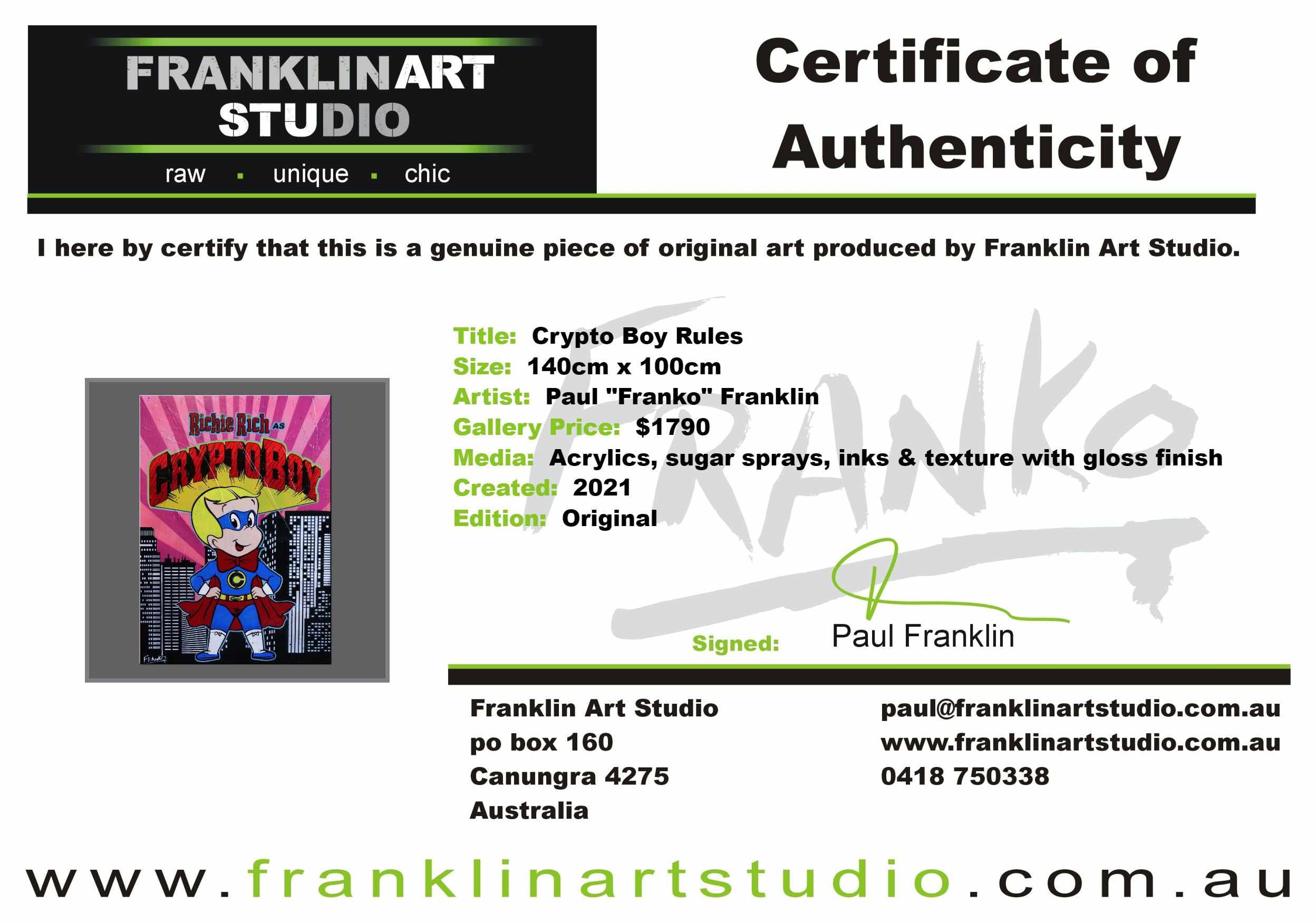 Crypto Boy Rules 140cm x 100cm Richie Rich Textured Urban Pop Art Painting (SOLD)-Urban Pop Art-[Franko_Artist]-[The_Block]-[Dream_Homes]-[ideas]-[Grand_Designs]-[Art_Lover]-Franklin Art Studio