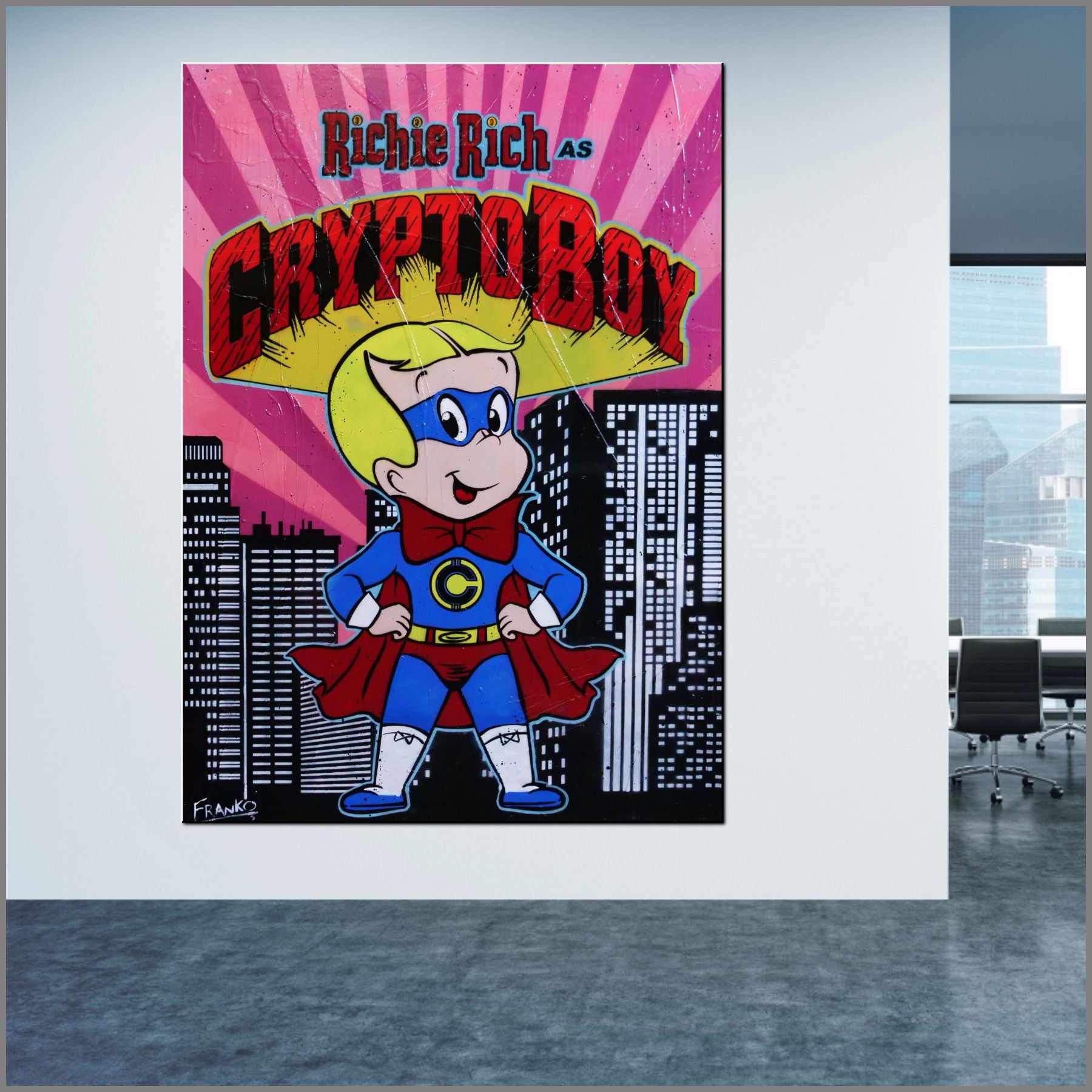 Crypto Boy Rules 140cm x 100cm Richie Rich Textured Urban Pop Art Painting (SOLD)-Urban Pop Art-[Franko_Artist]-[Australian_artist]-[Gold_Coast]-[Brisbane]-[modern]-[contemporary]-[original]-[Large_artwork]-[The_Block]-[Dream_Homes]-[ideas]-[Grand_Designs]-[Art_Lover]-Franklin Art Studio