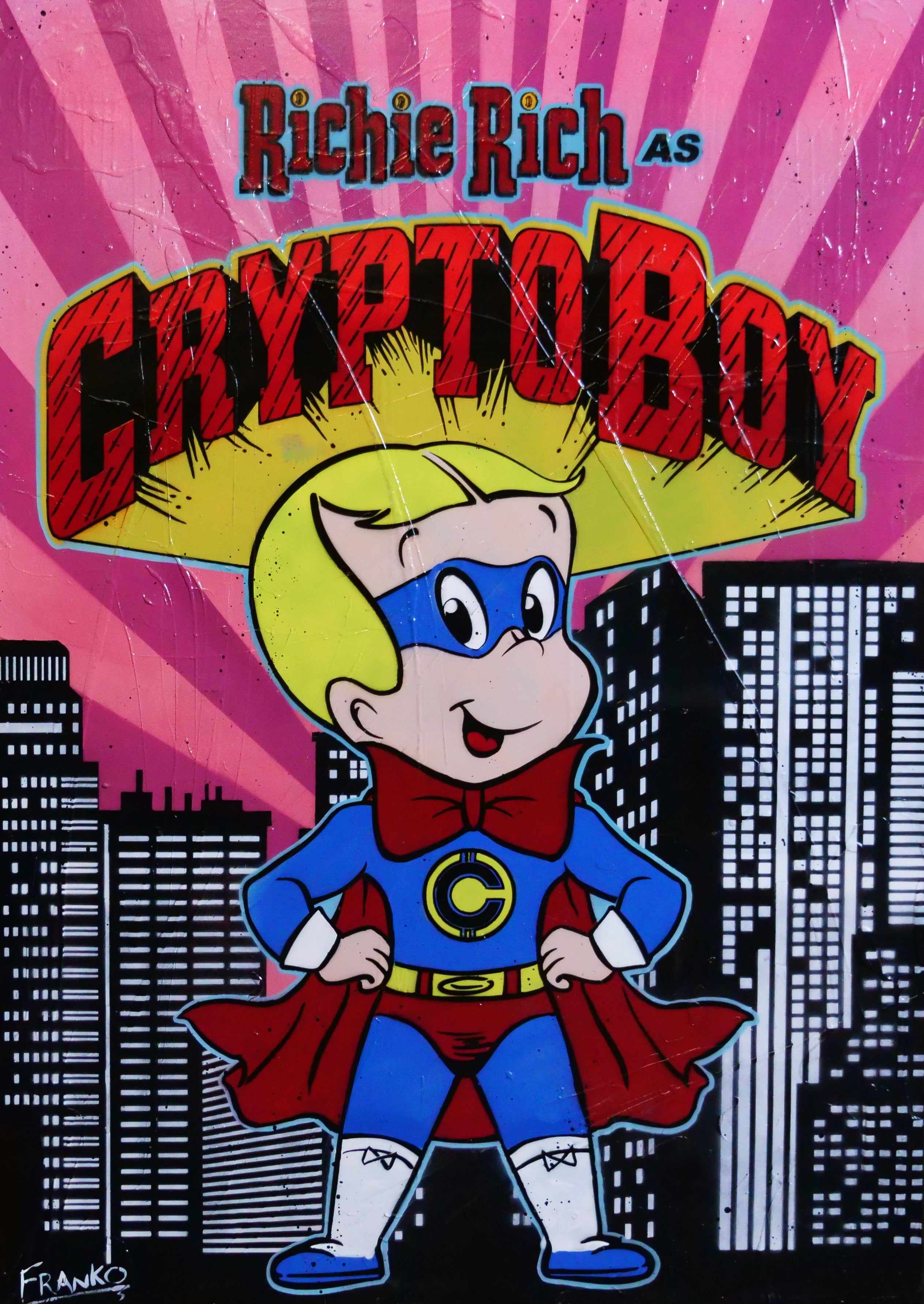 Crypto Boy Rules 140cm x 100cm Richie Rich Textured Urban Pop Art Painting (SOLD)-Urban Pop Art-[Franko_Artist]-[Australian_artist]-[Gold_Coast]-[Brisbane]-[modern]-[contemporary]-[original]-[Large_artwork]-Franklin Art Studio
