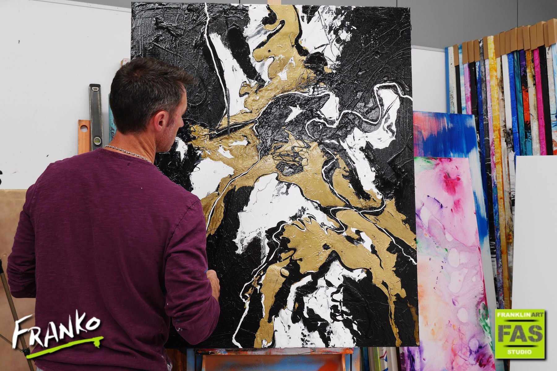 Darker Wild Thing 120cm x 100cm Black White Gold Abstract Painting-abstract-[Franko]-[Australian]-[Popular]-[Best Selling]-Franklin Art Studio
