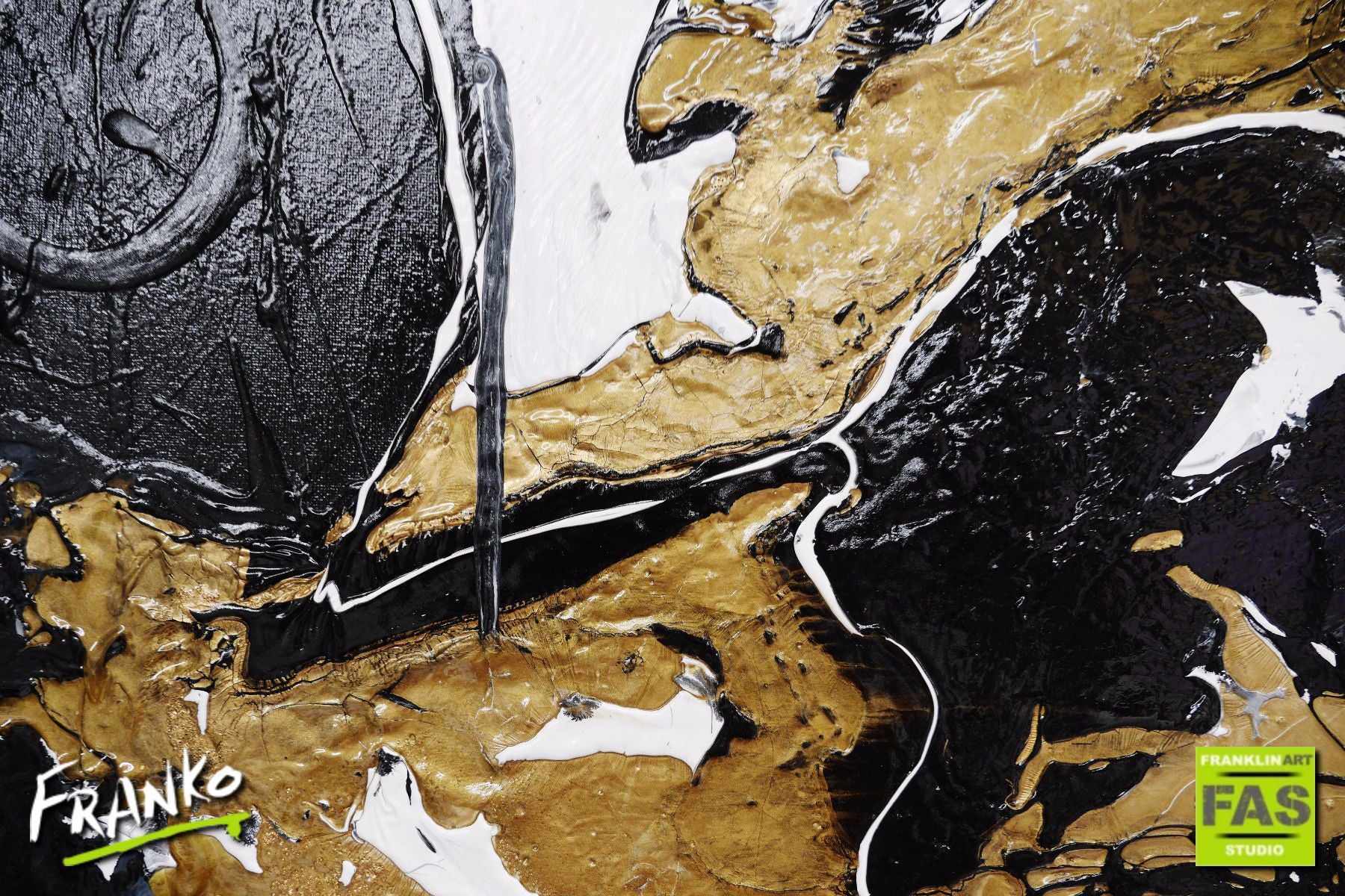 Darker Wild Thing 120cm x 100cm Black White Gold Abstract Painting