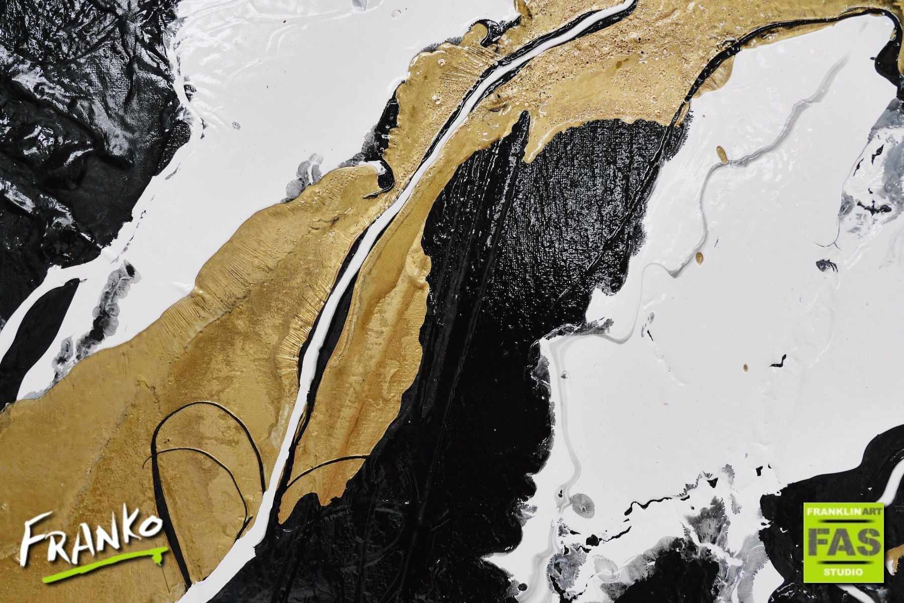 Darker Wild Thing 120cm x 100cm Black White Gold Abstract Painting
