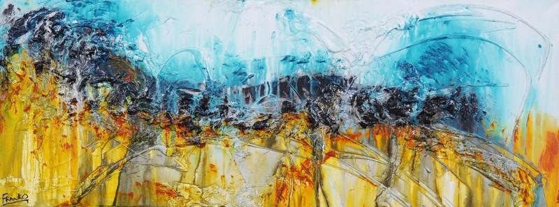 De De Da 160cm x 60cm Blue Yellow Abstract Painting (SOLD)-abstract-[Franko_Artist]-[Australian_artist]-[Gold_Coast]-[Brisbane]-[modern]-[contemporary]-[original]-[Large_artwork]-Franklin Art Studio