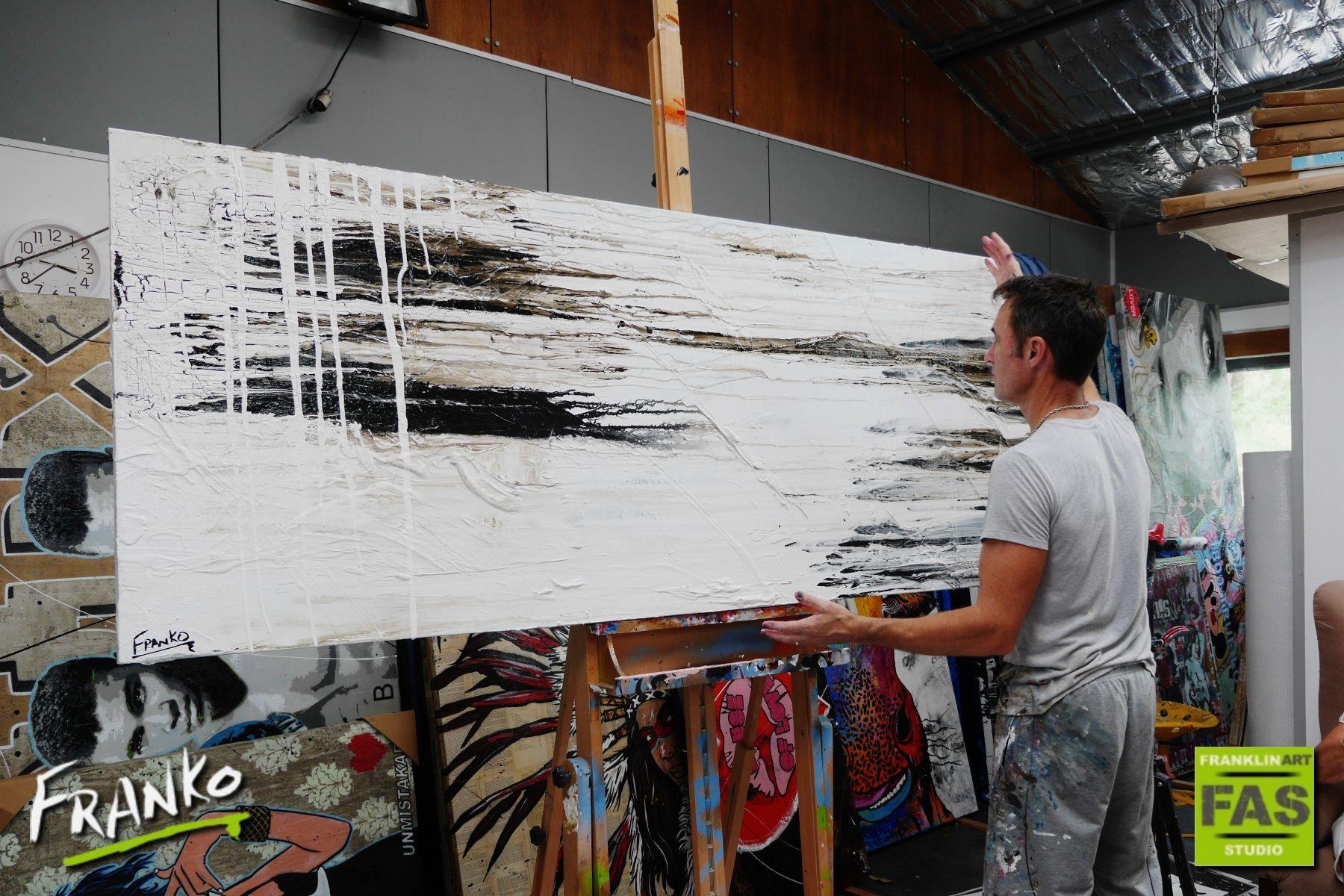 Decayed Beautish 200cm x 80cm Huge White Black Abstract Painting (SOLD)-Abstract-[Franko_Artist]-[The_Block]-[Dream_Homes]-[ideas]- [Grand_Designs]-Franklin Art Studio