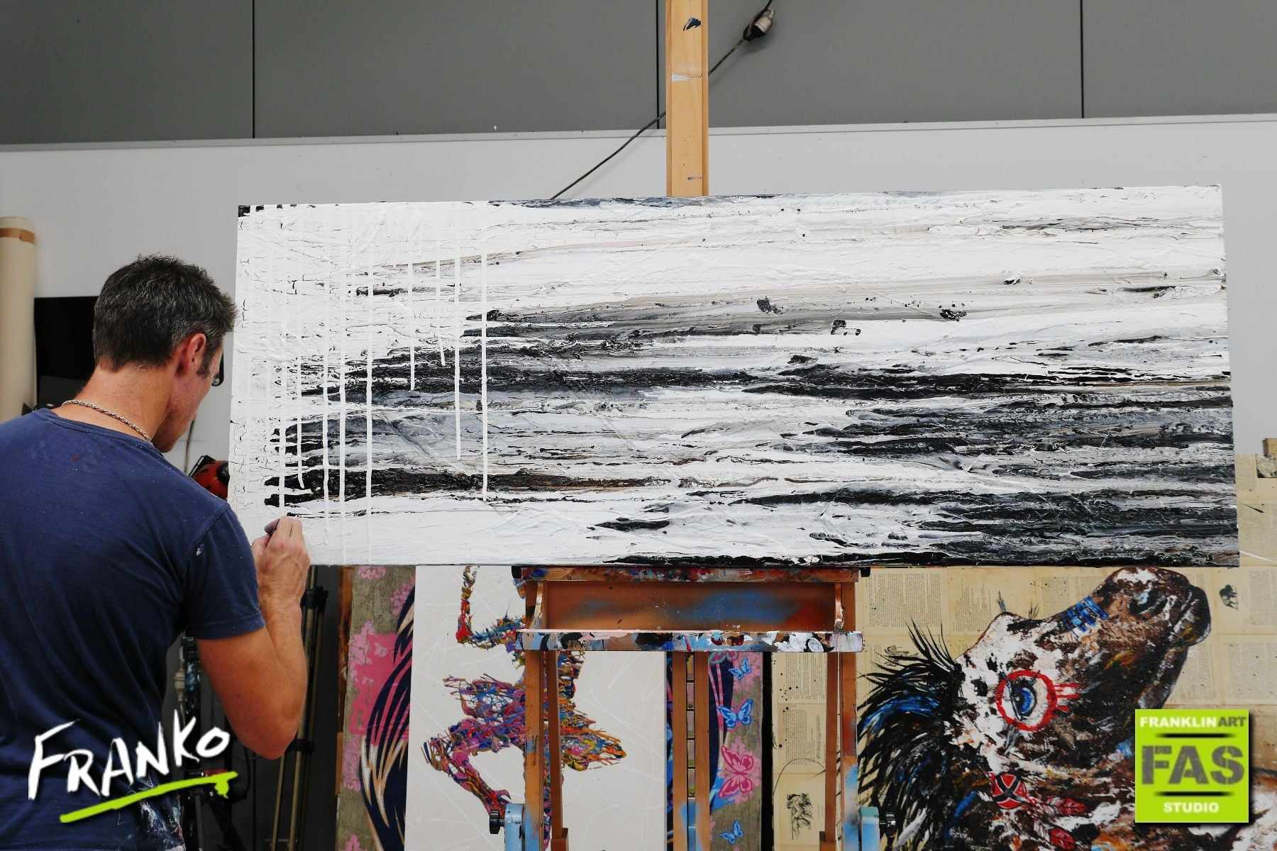 Decayed Jazz 160cm x 60cm White Black Abstract Painting (SOLD)-Abstract-[Franko_Artist]-[The_Block]-[Dream_Homes]-[ideas]- [Grand_Designs]-Franklin Art Studio