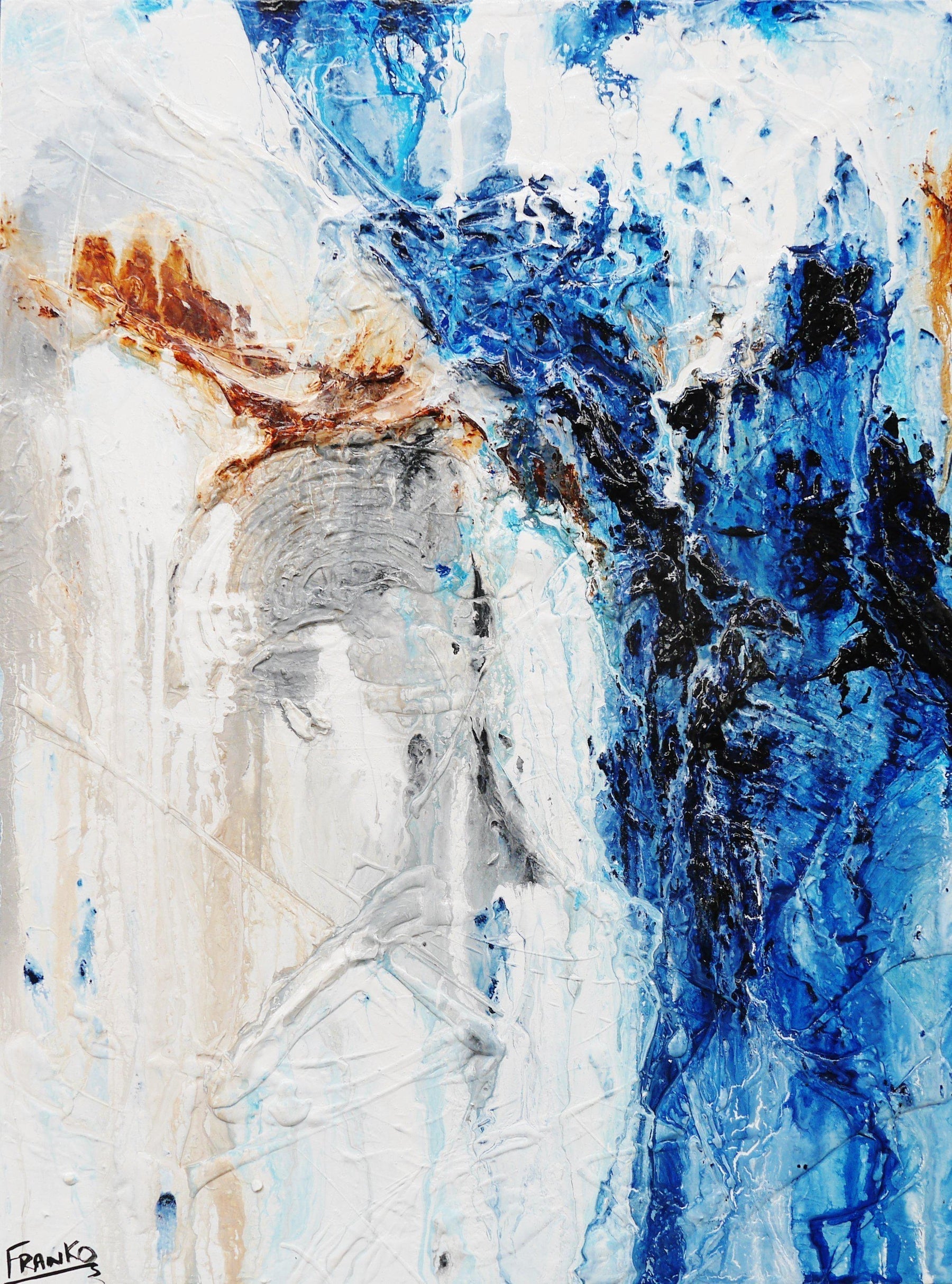 Deep Blue Umber 75cm x 100cm White Blue Abstract Painting (SOLD)-Abstract-[Franko_Artist]-[Australian_artist]-[Gold_Coast]-[Brisbane]-[modern]-[contemporary]-[original]-[Large_artwork]-Franklin Art Studio