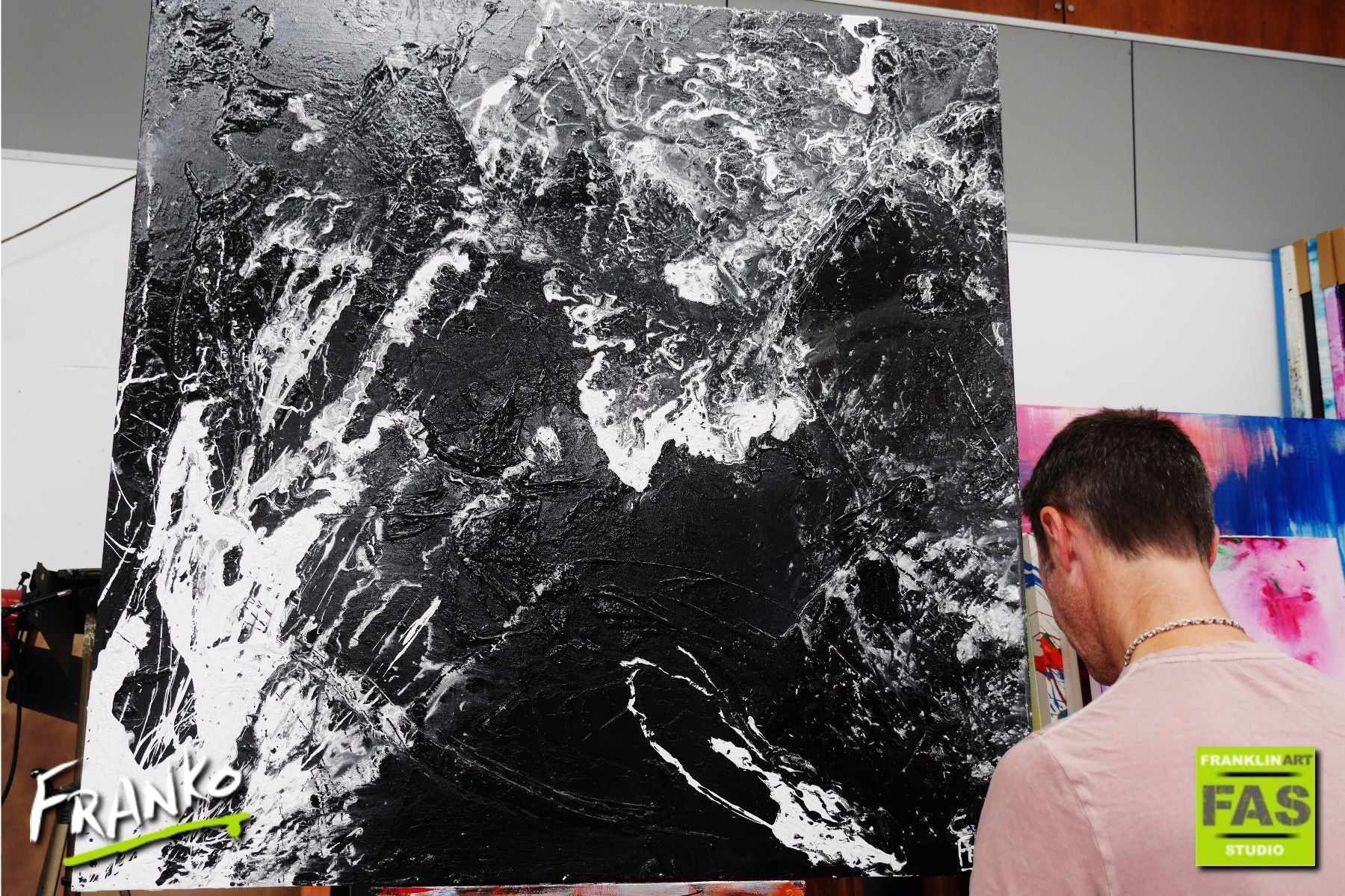 Deep Dark Nights 120cm x 120cm Black Abstract Painting (SOLD)-abstract-[Franko_Artist]-[The_Block]-[Dream_Homes]-[ideas]- [Grand_Designs]-Franklin Art Studio