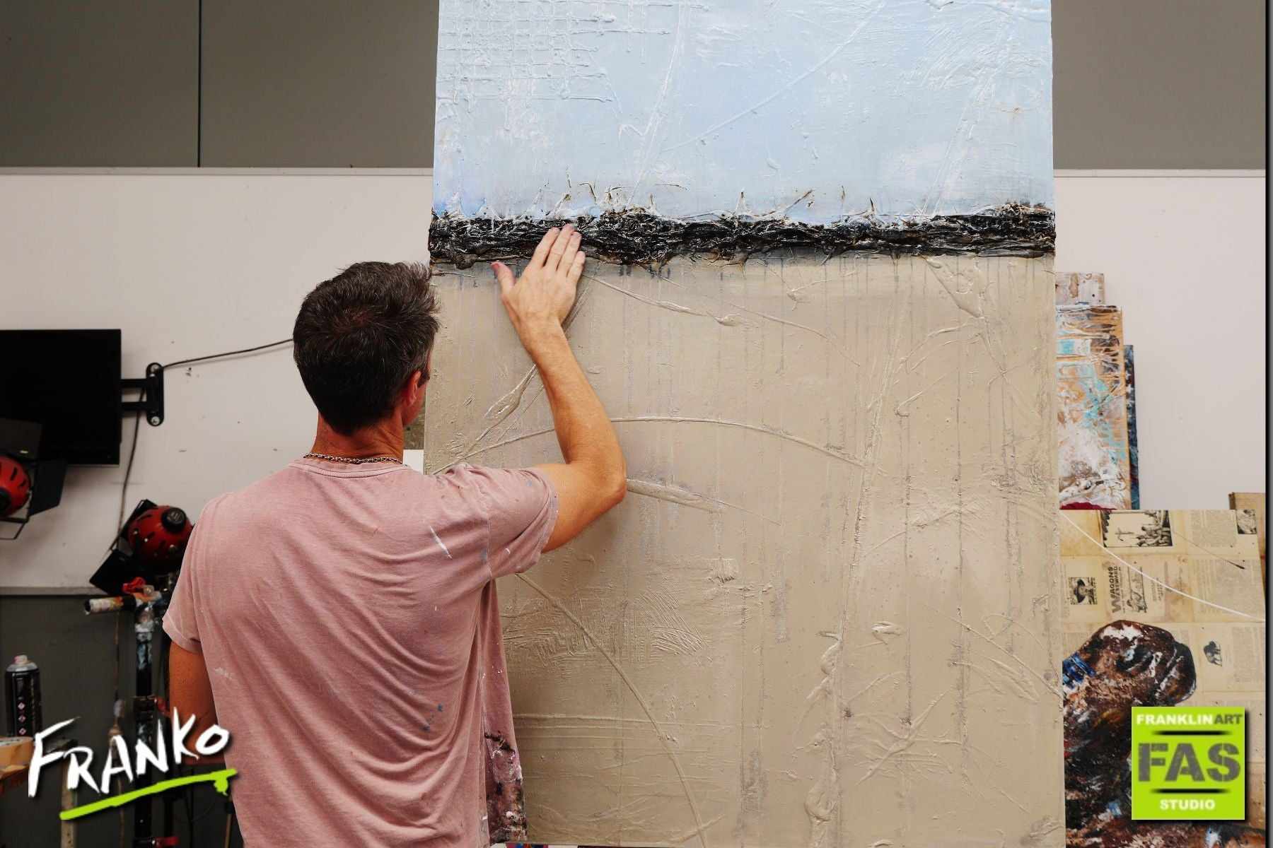 Deep Landscape 140cm x 100cm Creme Blue Abstract Painting (SOLD)-Abstract-[Franko_Artist]-[The_Block]-[Dream_Homes]-[ideas]- [Grand_Designs]-Franklin Art Studio