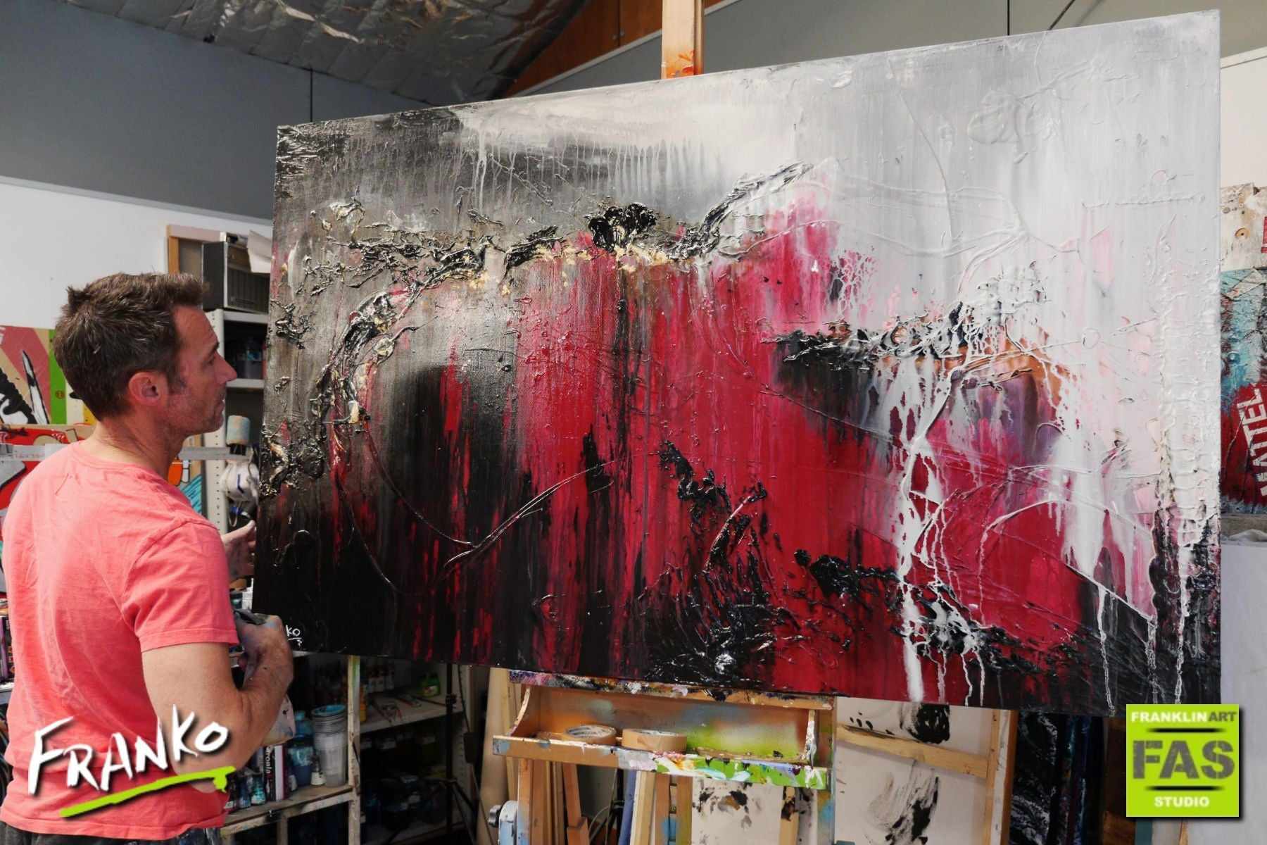 Deep Rose 160cm x 100cm Pink Black White Grey Abstract Painting (SOLD)-Abstract-[Franko_Artist]-[The_Block]-[Dream_Homes]-[ideas]- [Grand_Designs]-Franklin Art Studio